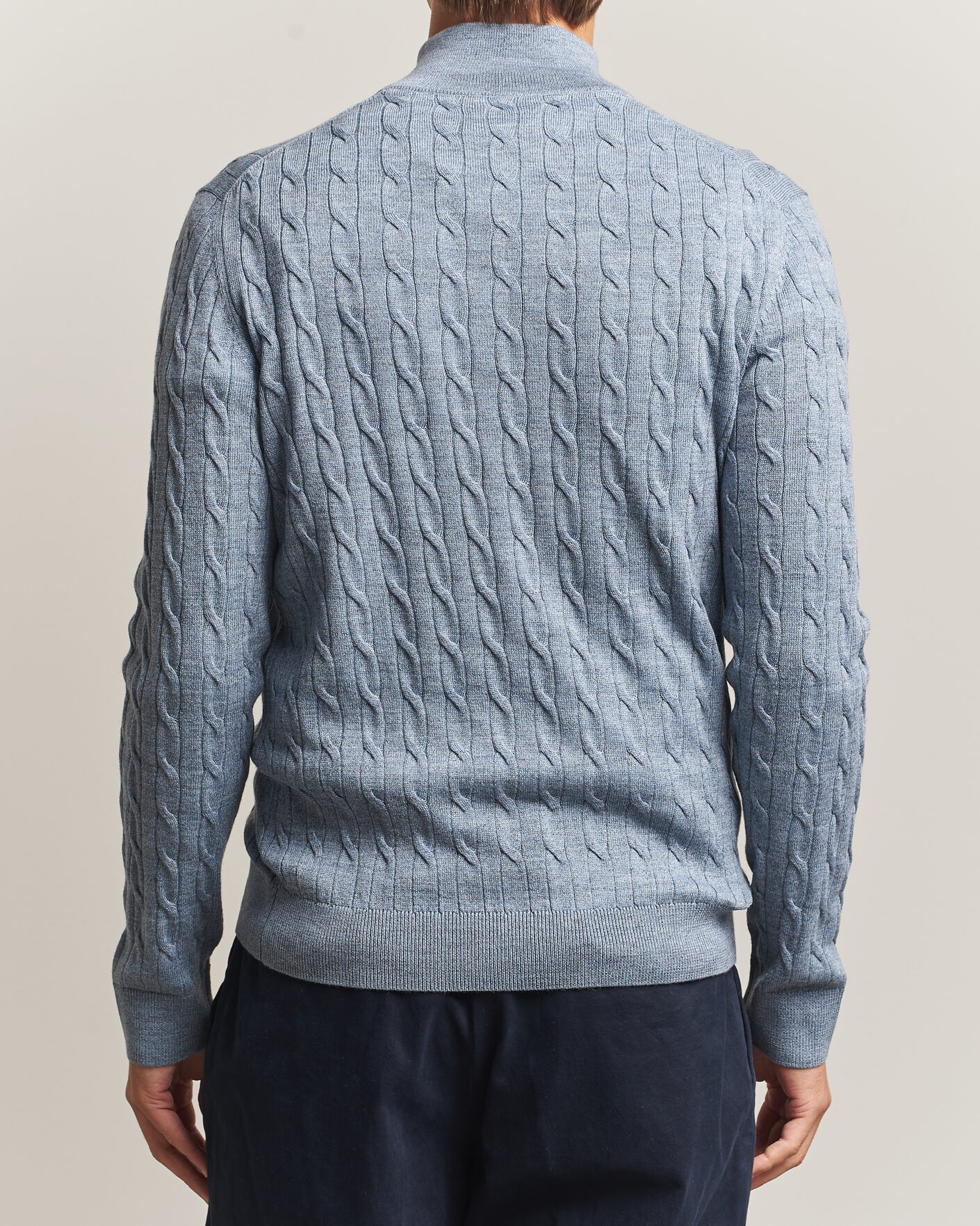 Men | Sweaters & Knitwear | Morris | Merino Cable Half Zip Light Blue