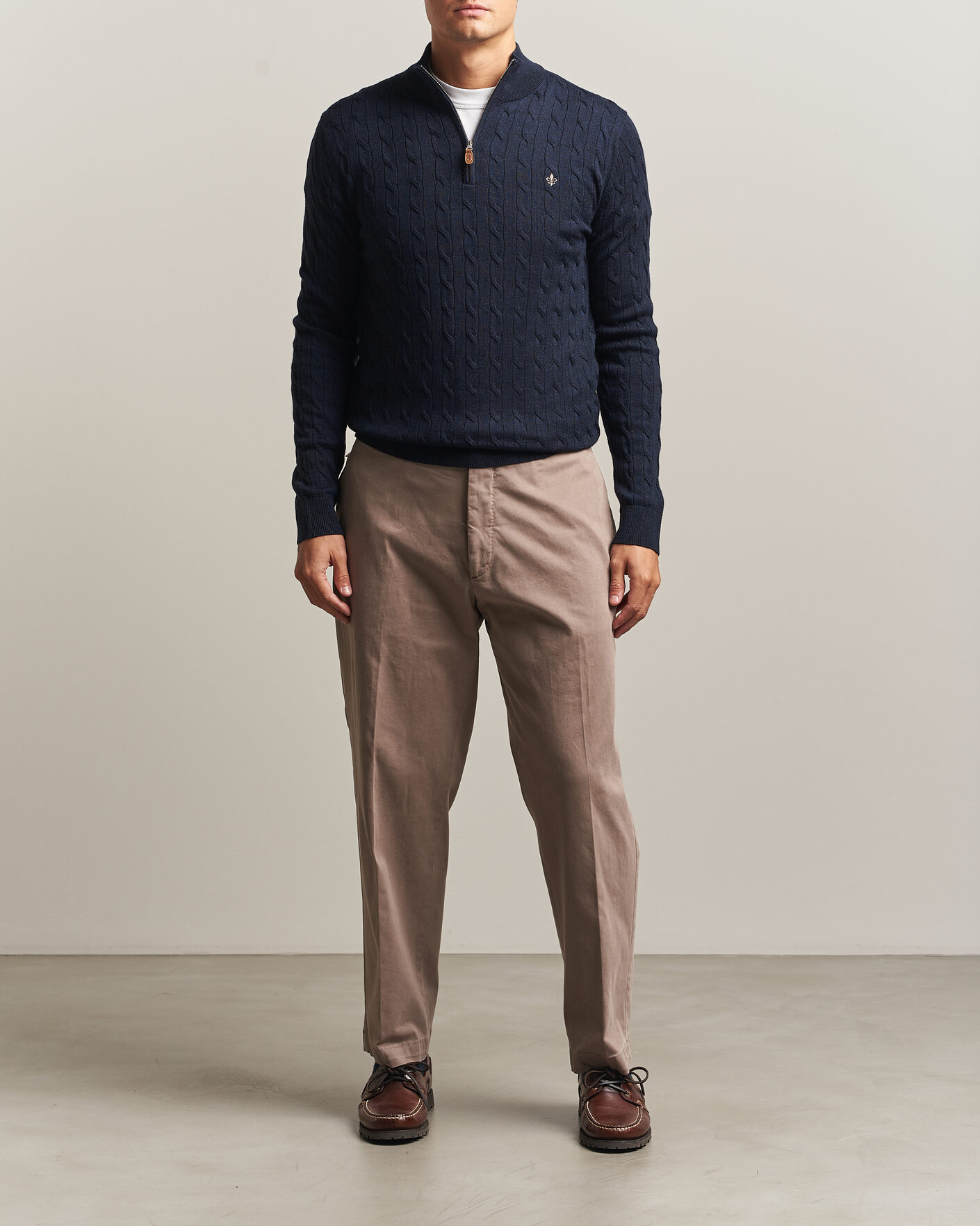 Men | Sweaters & Knitwear | Morris | Merino Cable Half Zip Navy