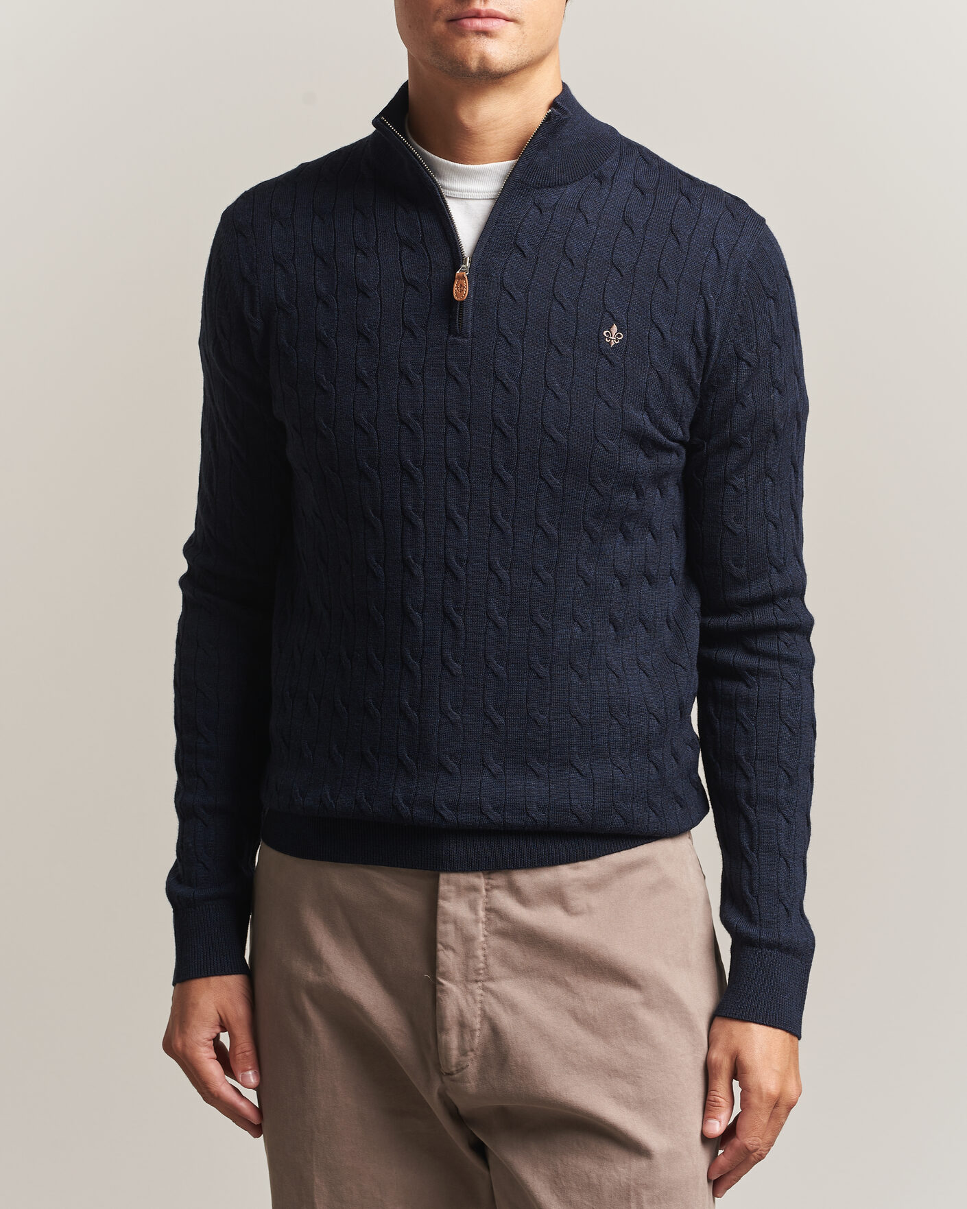 Men | Sweaters & Knitwear | Morris | Merino Cable Half Zip Navy