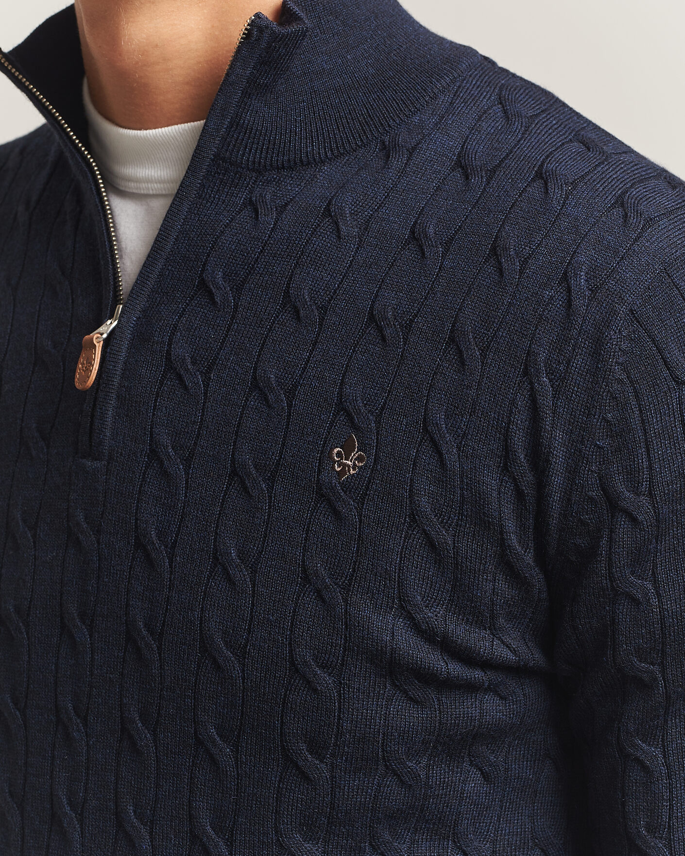 Men | Sweaters & Knitwear | Morris | Merino Cable Half Zip Navy