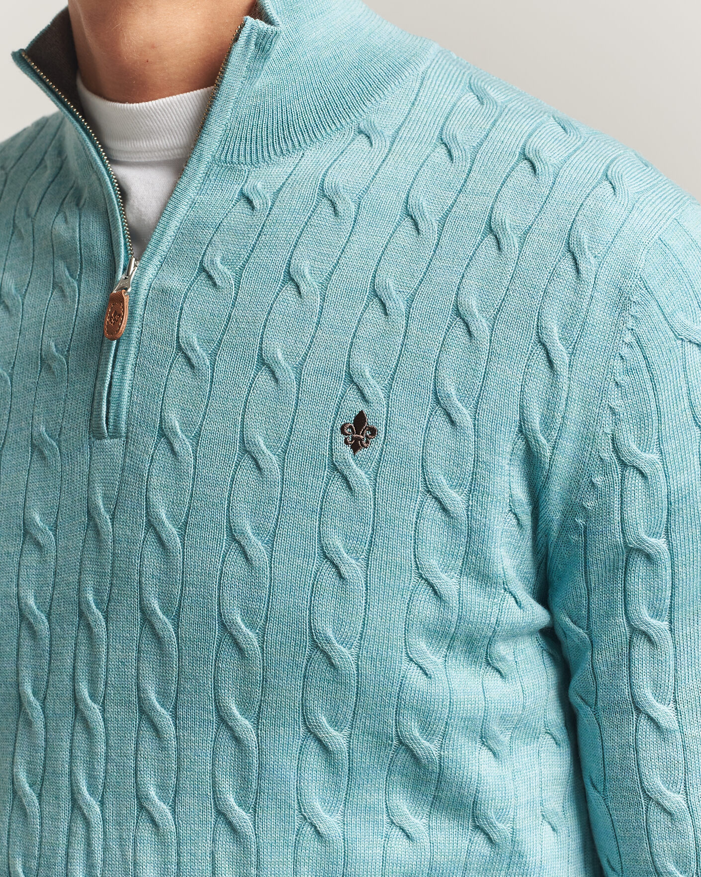 Men | Sweaters & Knitwear | Morris | Merino Cable Half Zip Ocean Blue