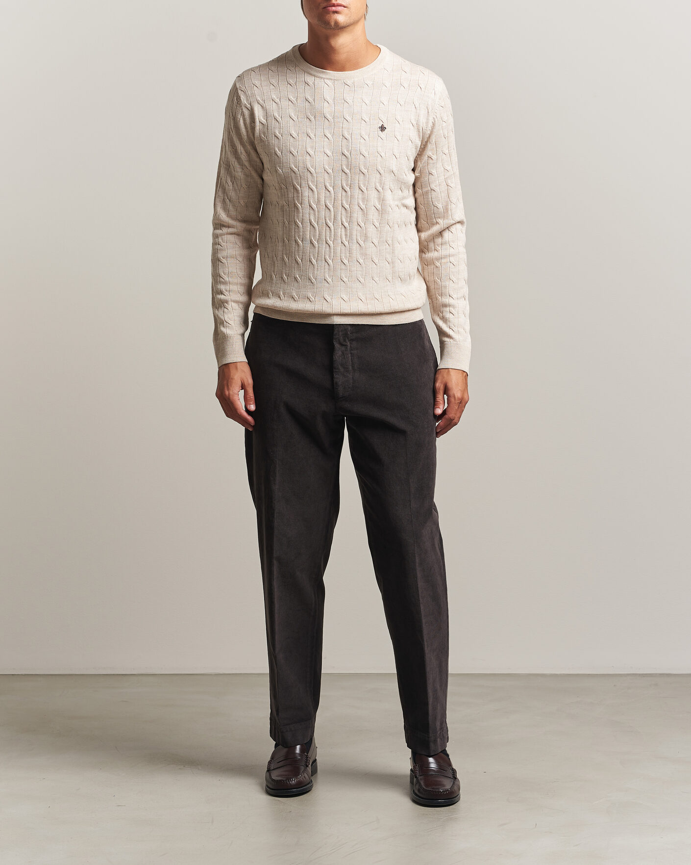 Men | Sweaters & Knitwear | Morris | Merino Cable O-Neck Off White