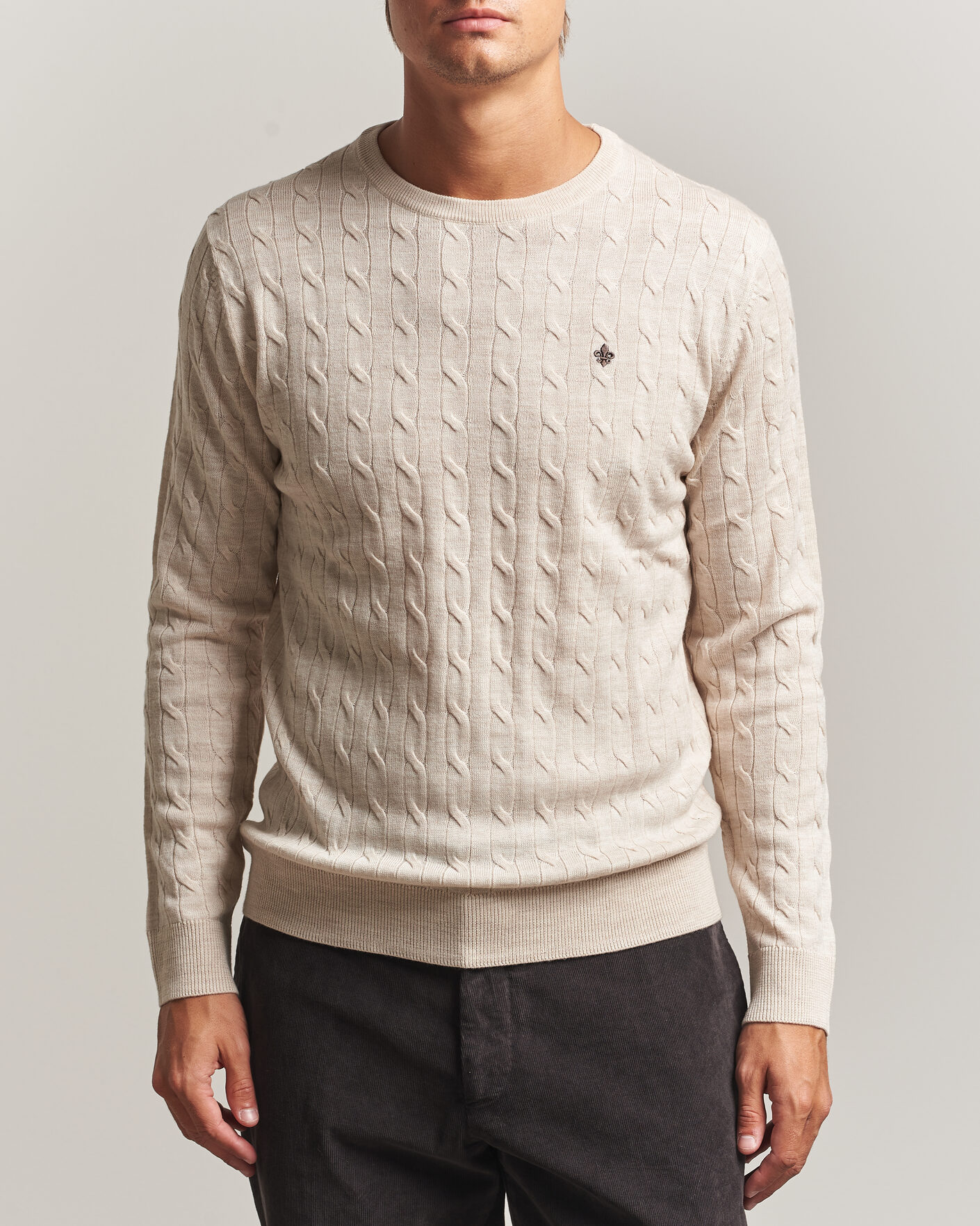 Men | Sweaters & Knitwear | Morris | Merino Cable O-Neck Off White