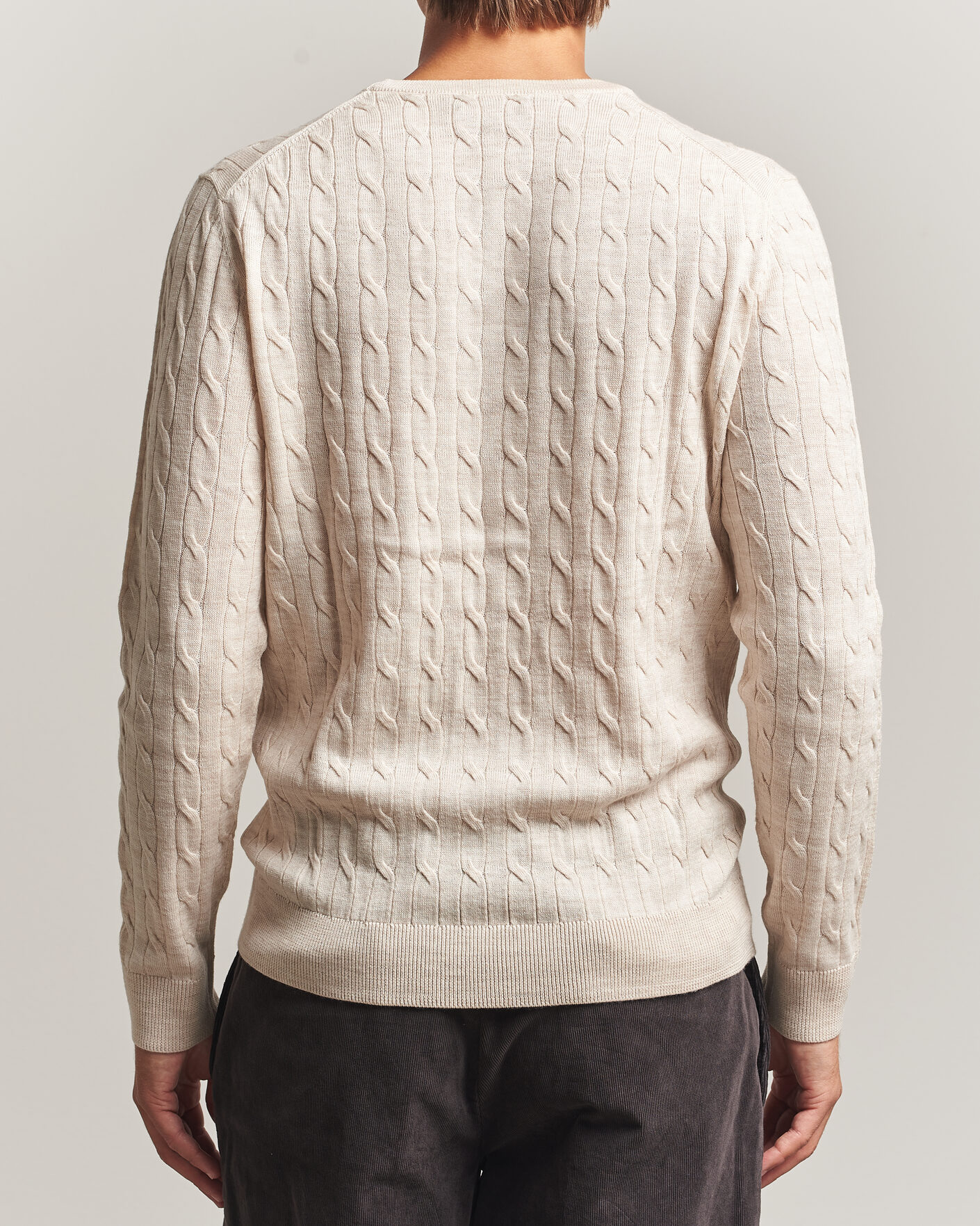 Men | Sweaters & Knitwear | Morris | Merino Cable O-Neck Off White