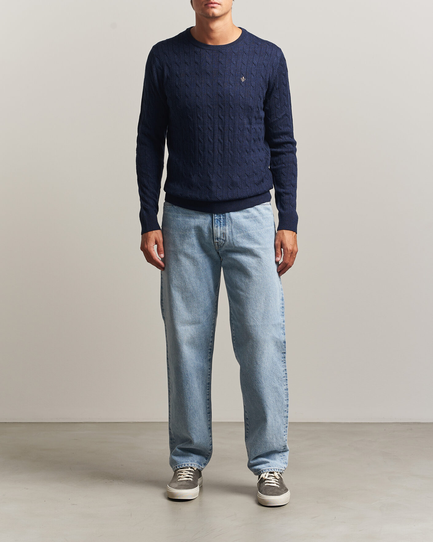 Men | Sweaters & Knitwear | Morris | Merino Cable O-Neck Navy