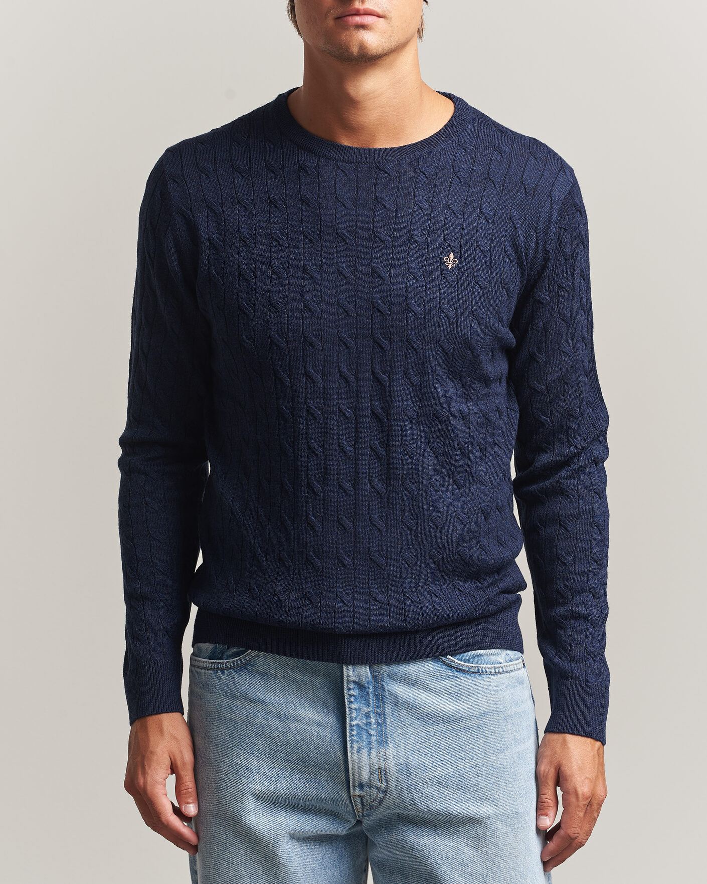 Men | Sweaters & Knitwear | Morris | Merino Cable O-Neck Navy