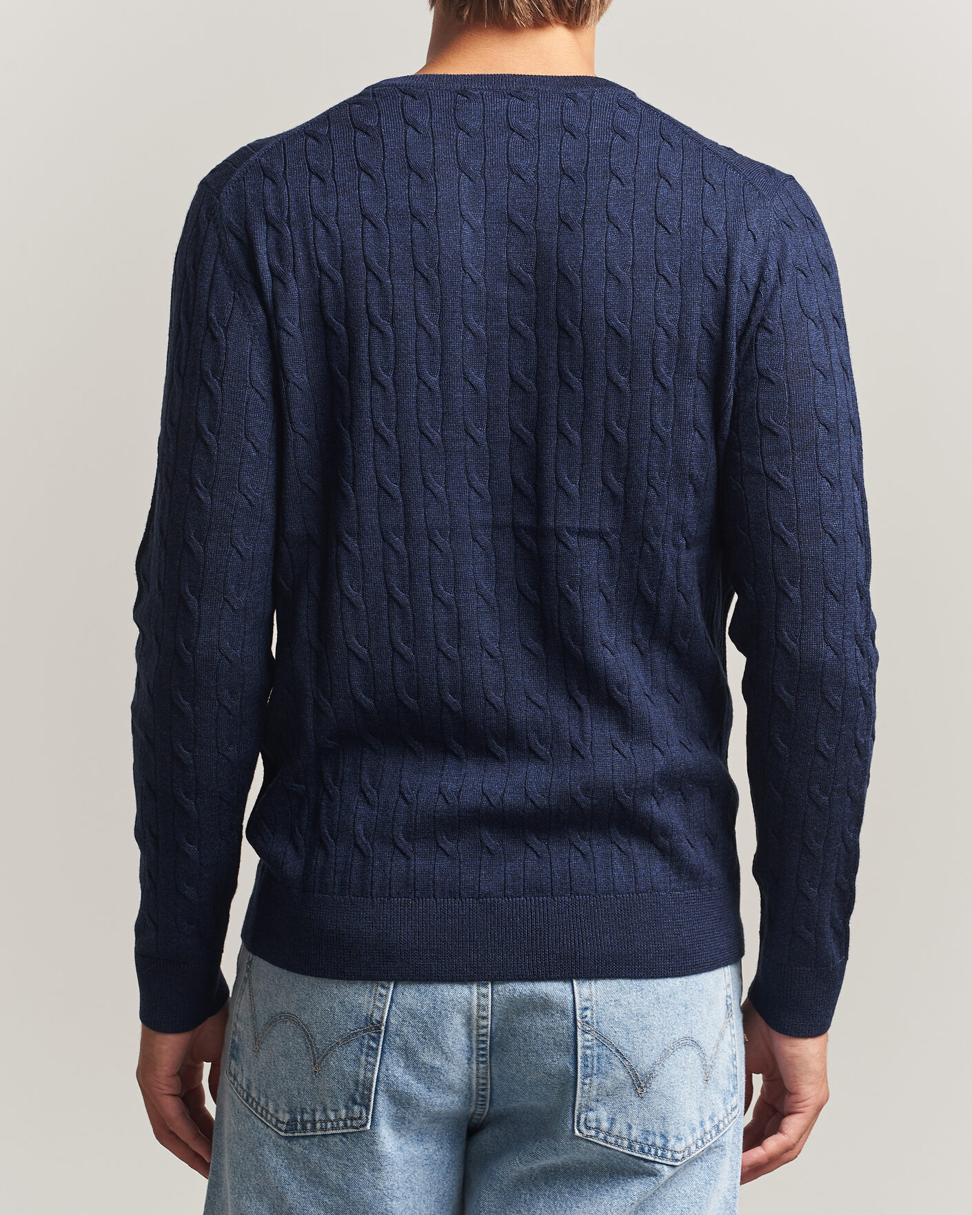 Men | Sweaters & Knitwear | Morris | Merino Cable O-Neck Navy