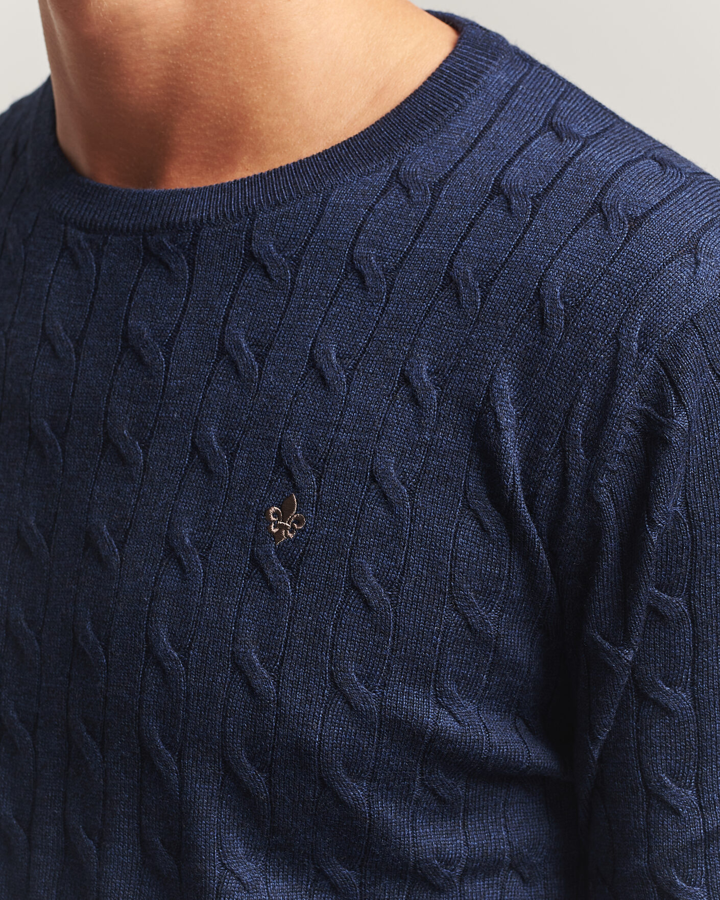 Men | Sweaters & Knitwear | Morris | Merino Cable O-Neck Navy