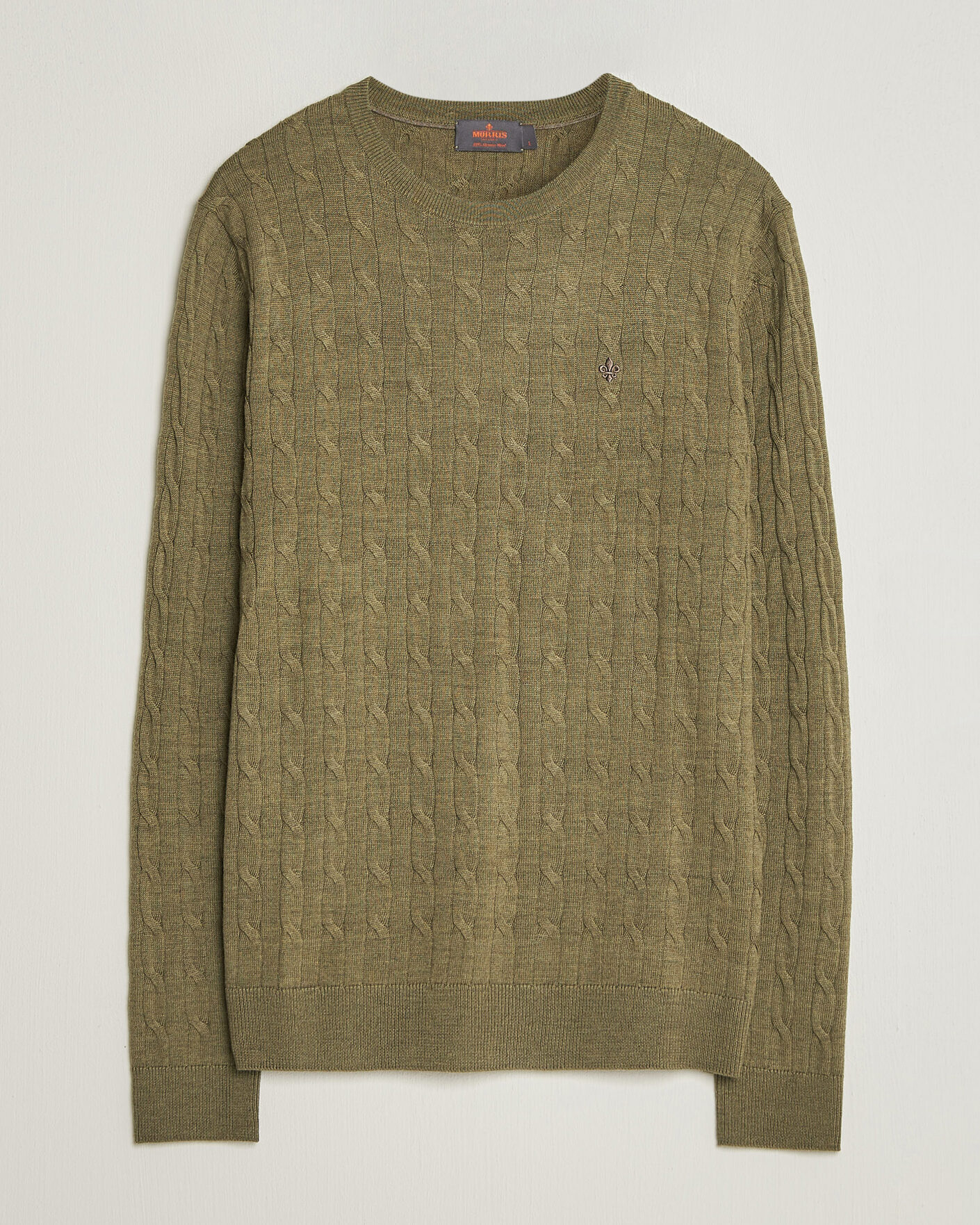Men | Sweaters & Knitwear | Morris | Merino Cable O-Neck Olive