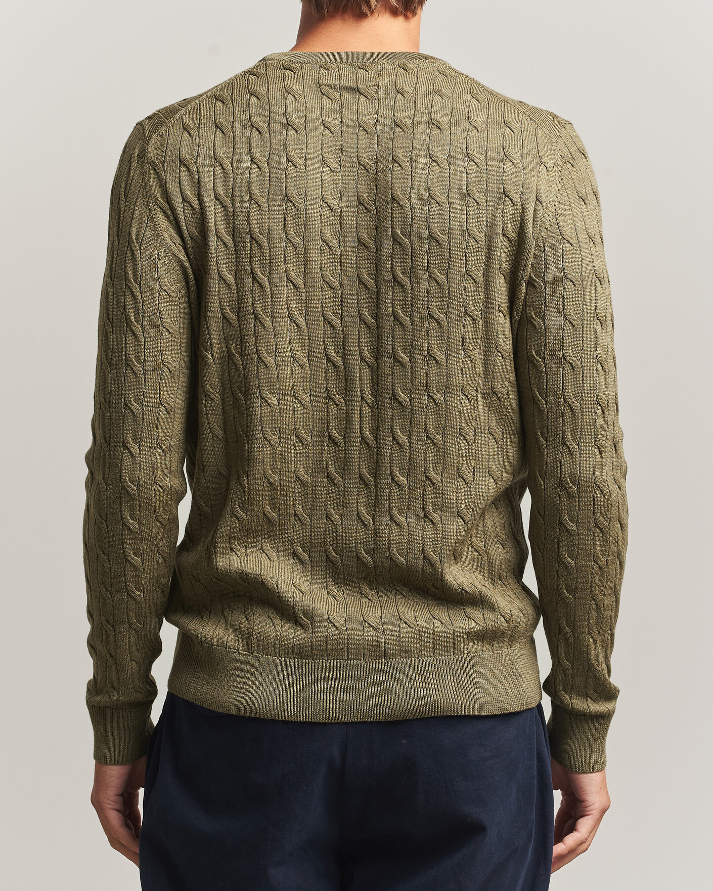 Men | Sweaters & Knitwear | Morris | Merino Cable O-Neck Olive
