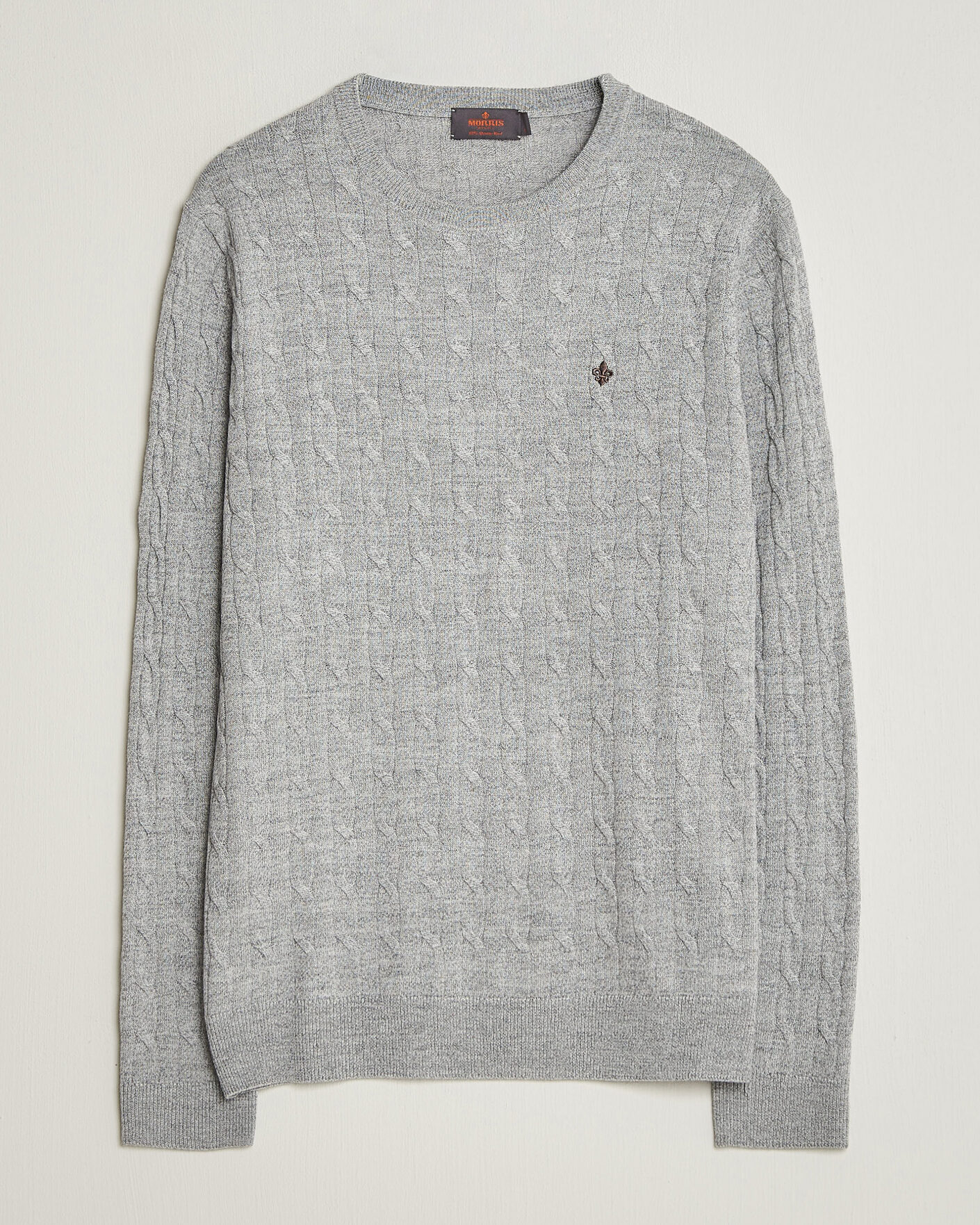 Men | Sweaters & Knitwear | Morris | Merino Cable O-Neck Mid Grey