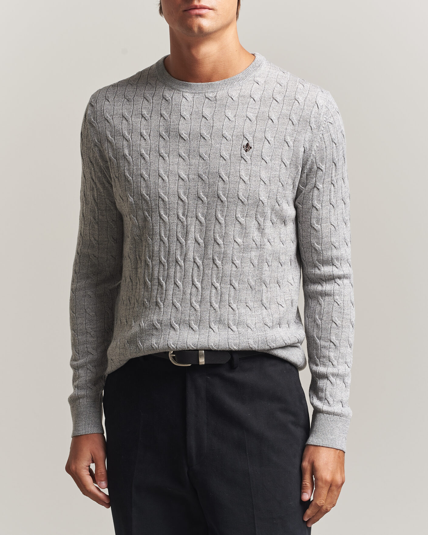 Men | Sweaters & Knitwear | Morris | Merino Cable O-Neck Mid Grey
