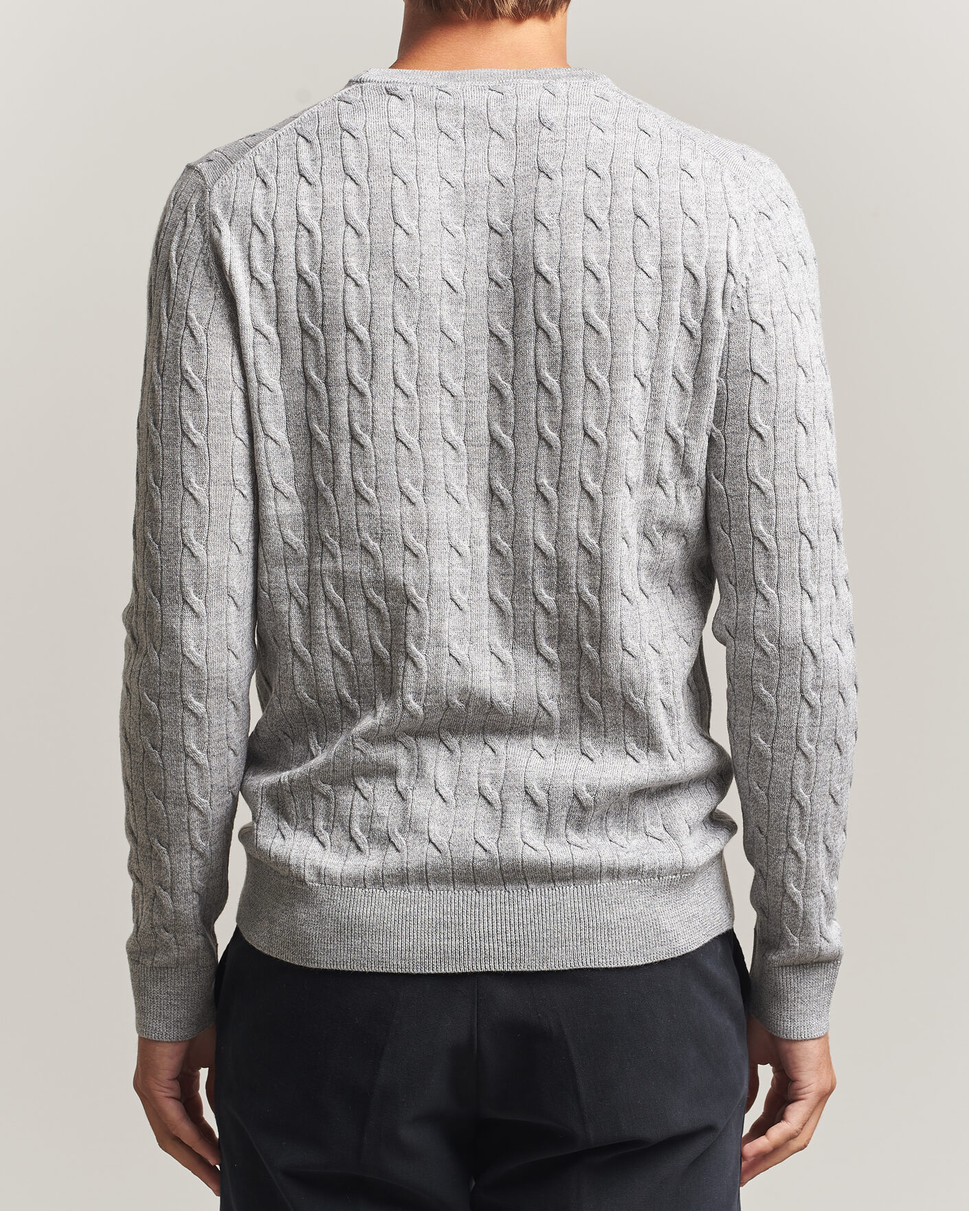 Men | Sweaters & Knitwear | Morris | Merino Cable O-Neck Mid Grey