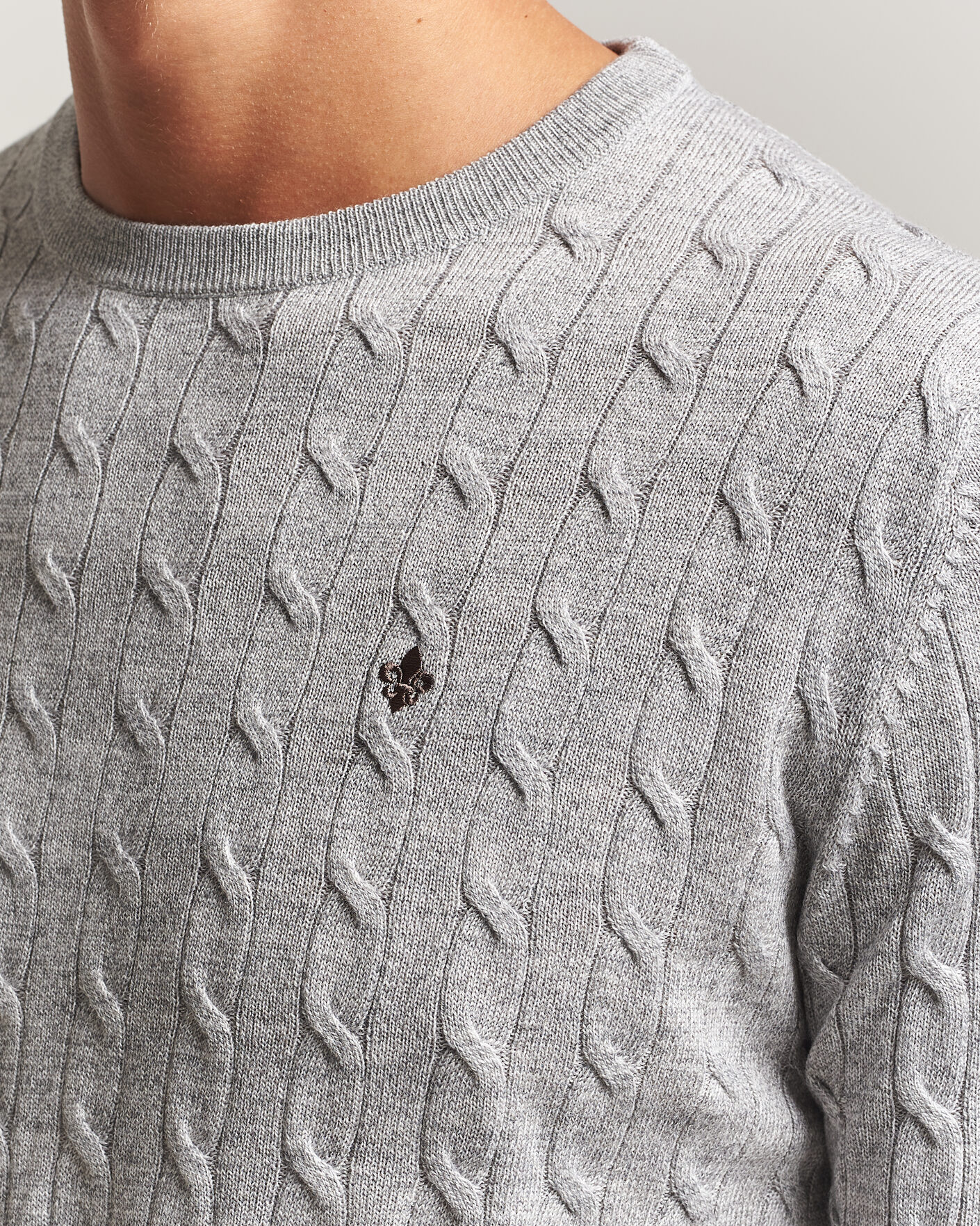Men | Sweaters & Knitwear | Morris | Merino Cable O-Neck Mid Grey