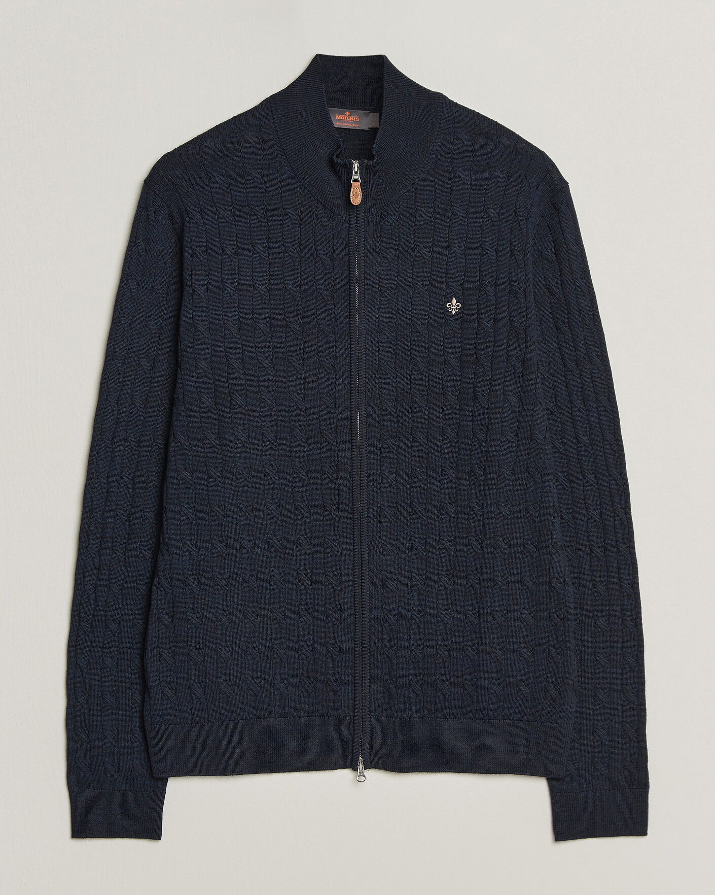Men | Sweaters & Knitwear | Morris | Merino Cable Zip Cardigan Navy