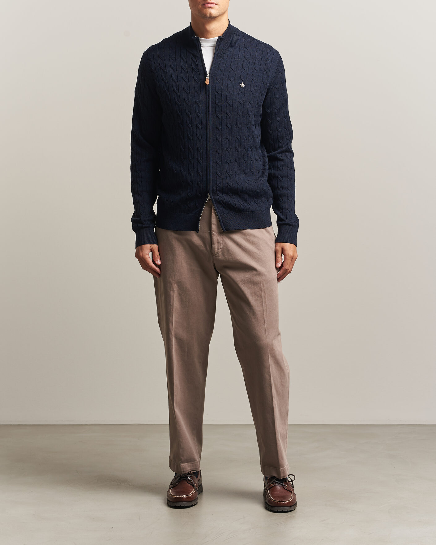 Men | Sweaters & Knitwear | Morris | Merino Cable Zip Cardigan Navy