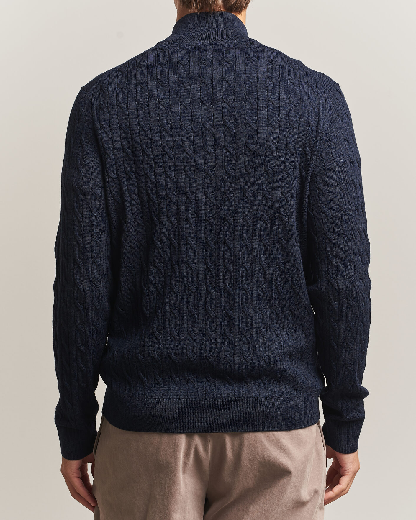 Men | Sweaters & Knitwear | Morris | Merino Cable Zip Cardigan Navy
