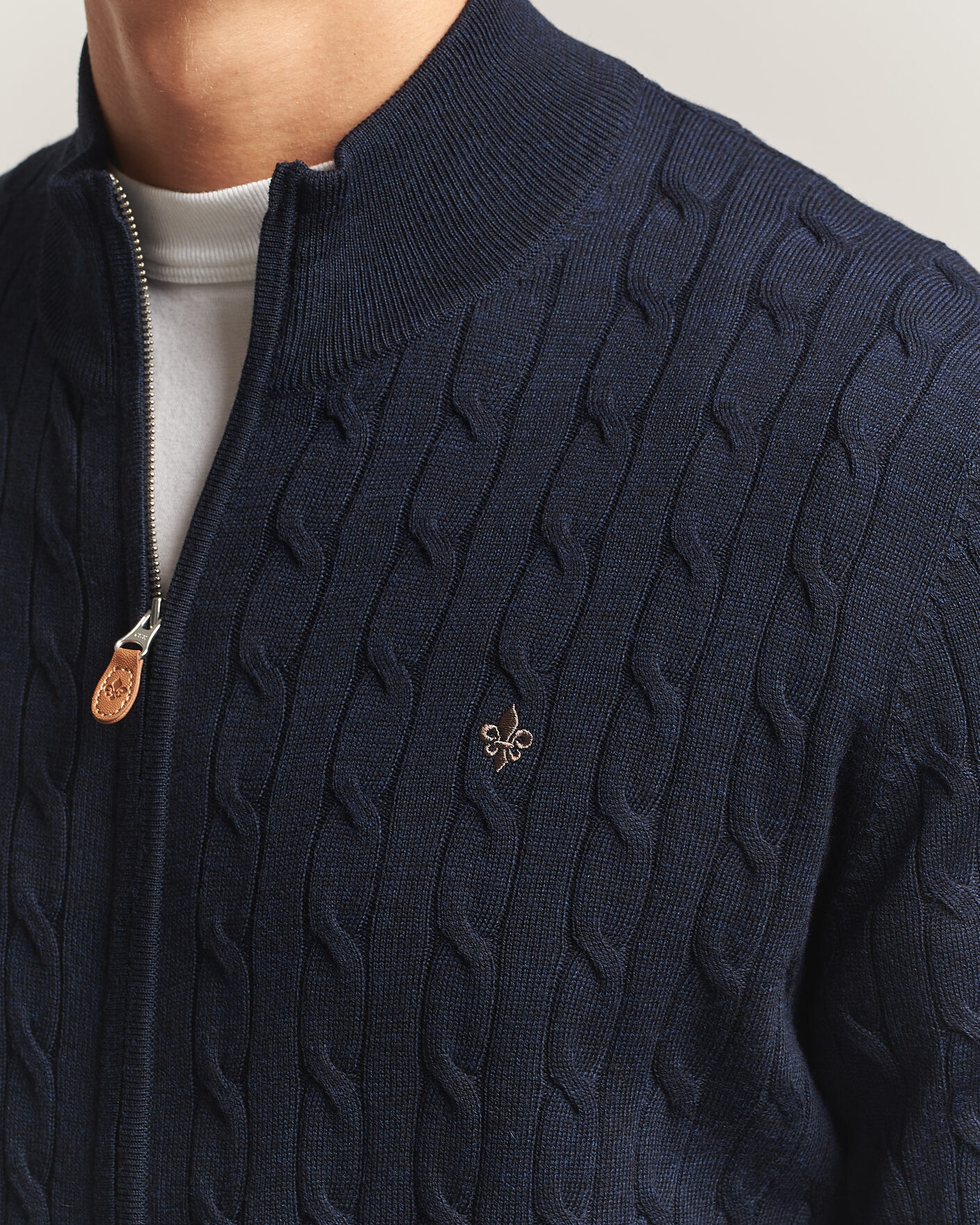 Men | Sweaters & Knitwear | Morris | Merino Cable Zip Cardigan Navy