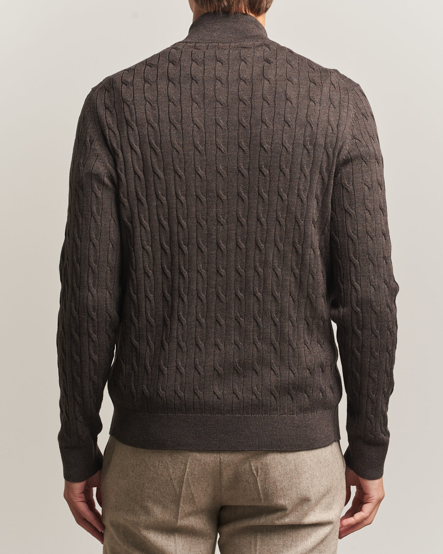 Men | Sweaters & Knitwear | Morris | Merino Cable Zip Cardigan Brown