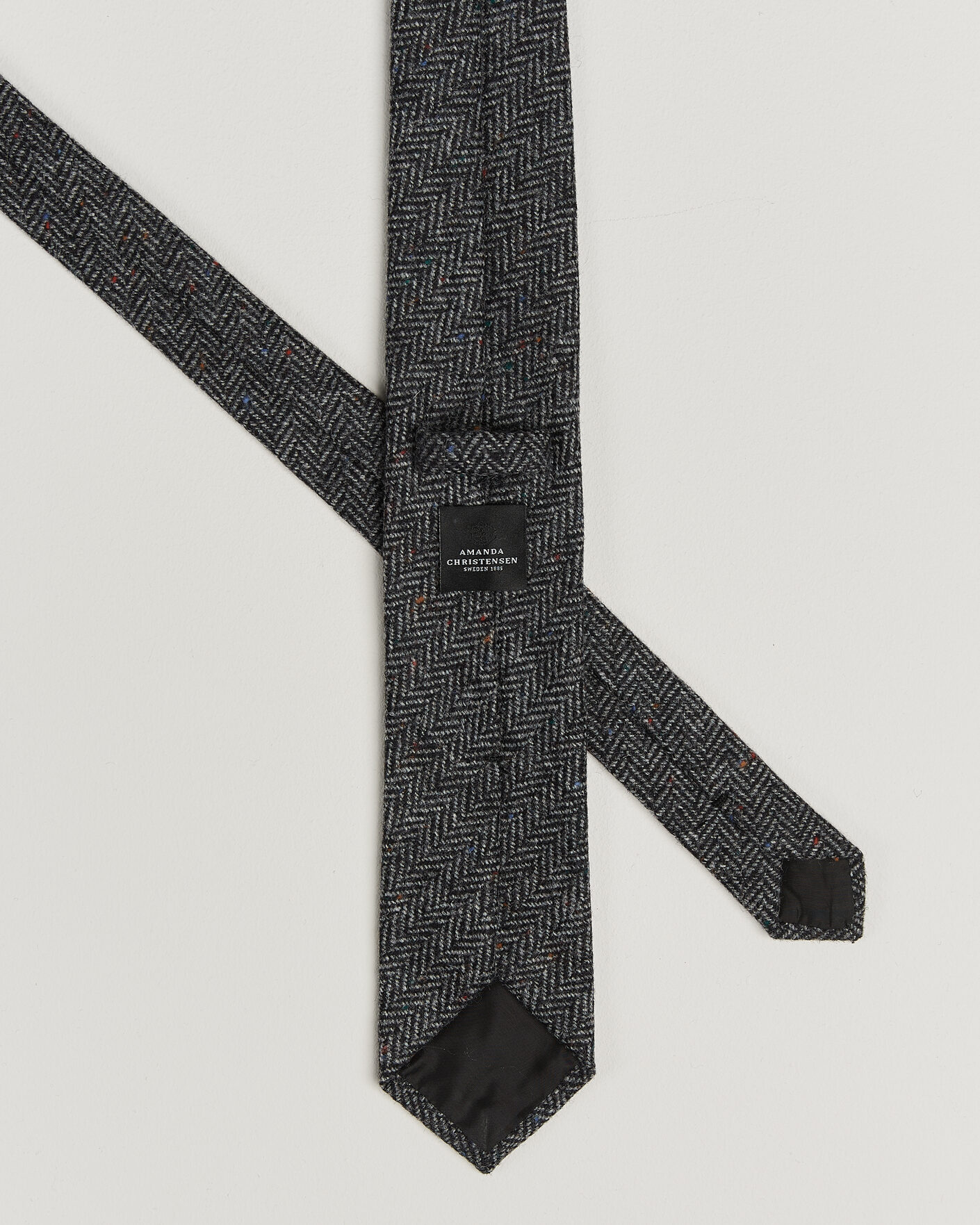 Men | Ties | Amanda Christensen | Wool Herringbone 8cm Tie Grey