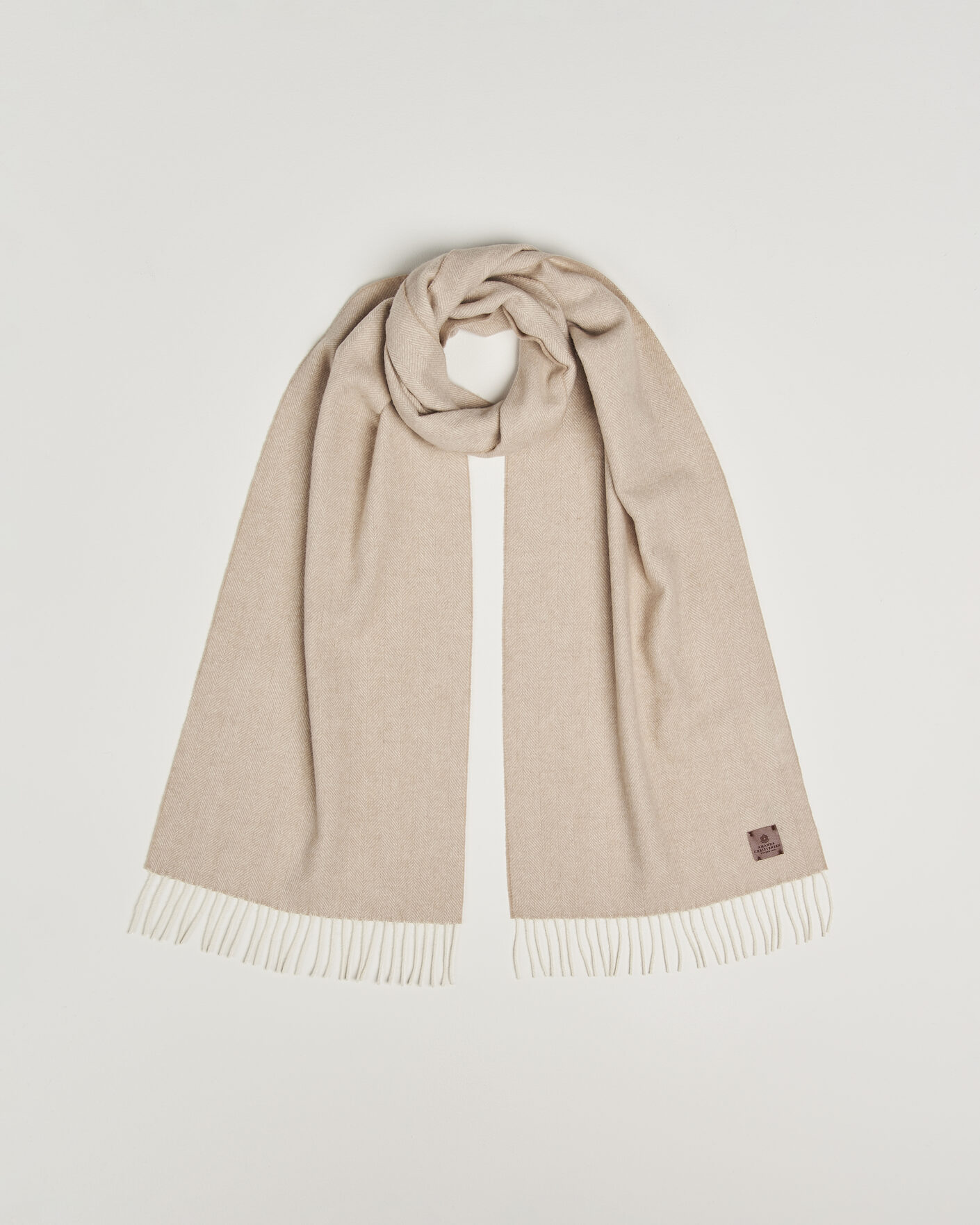 Men | Scarves | Amanda Christensen | Wool Herringbone Scarf Beige
