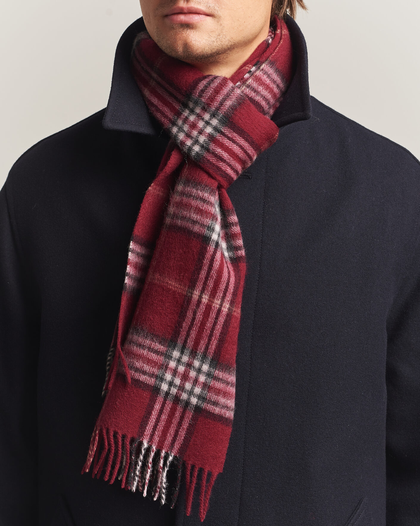 Men | Scarves | Amanda Christensen | Wool Check Scarf Bordeaux