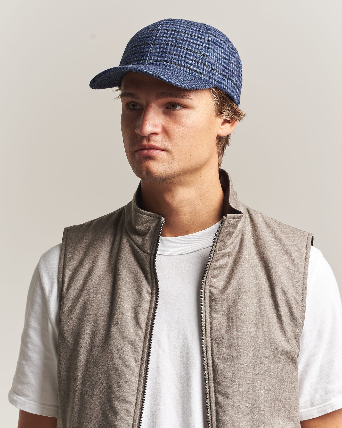 Men | Hats & Caps | Varsity Headwear | Mohair Wool Checked Baseball Cap Navy