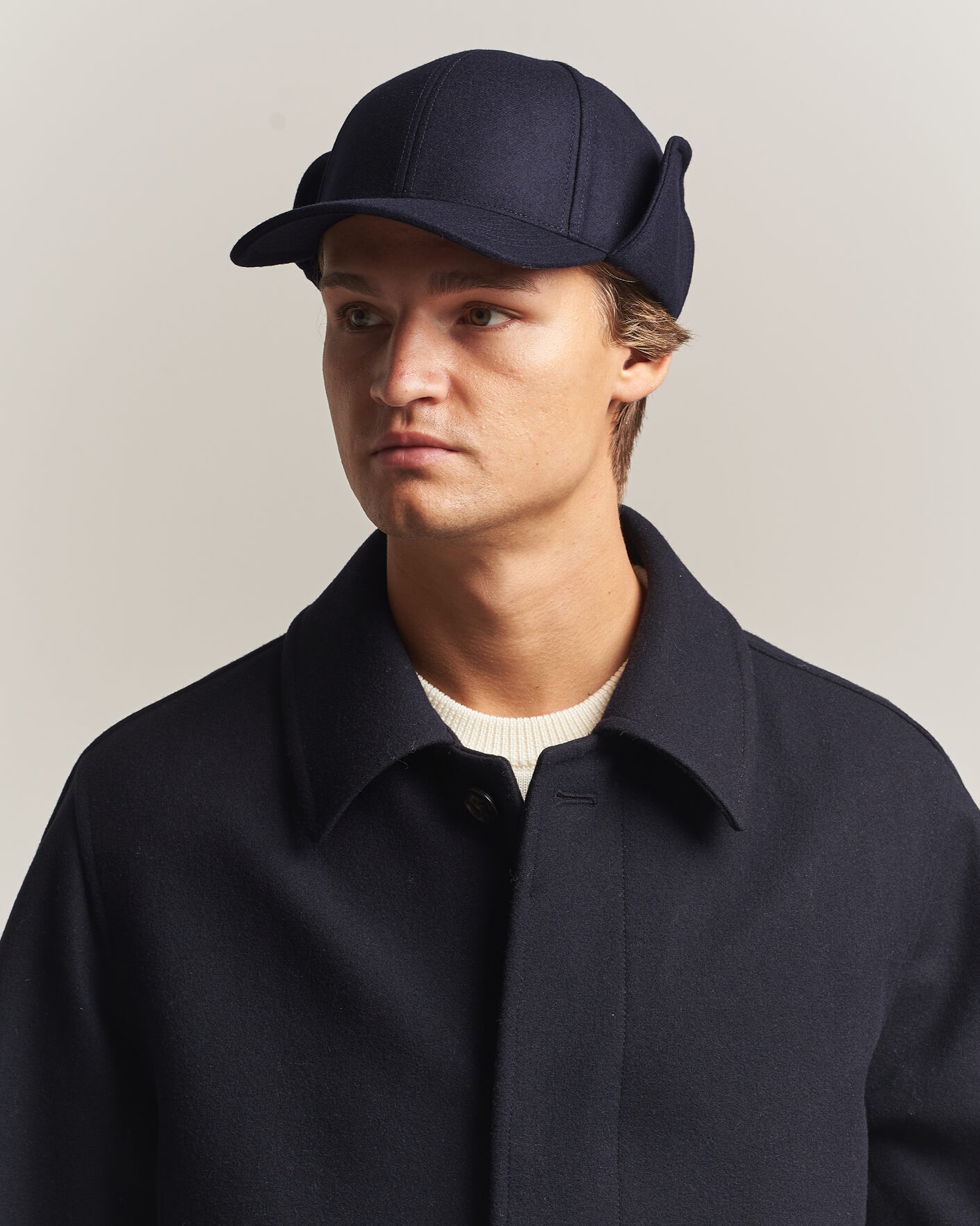 Men | Hats & Caps | Varsity Headwear | Merino Wool Earflap Baseball Cap Dark Navy