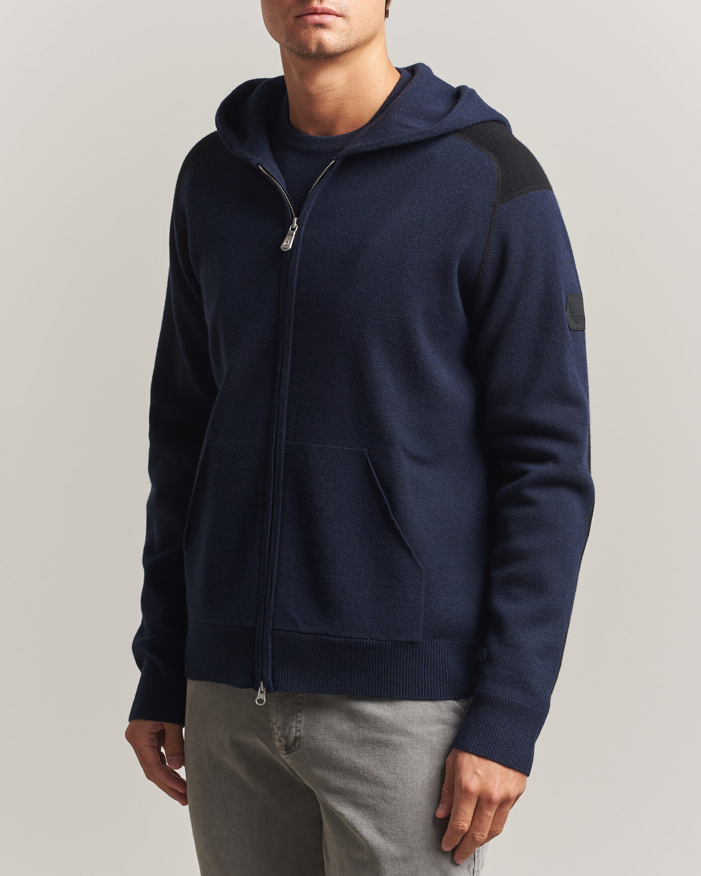 Men | Sweaters & Knitwear | Sail Racing | Spine Wool Knitted Full Zip Hoodie Dark Navy
