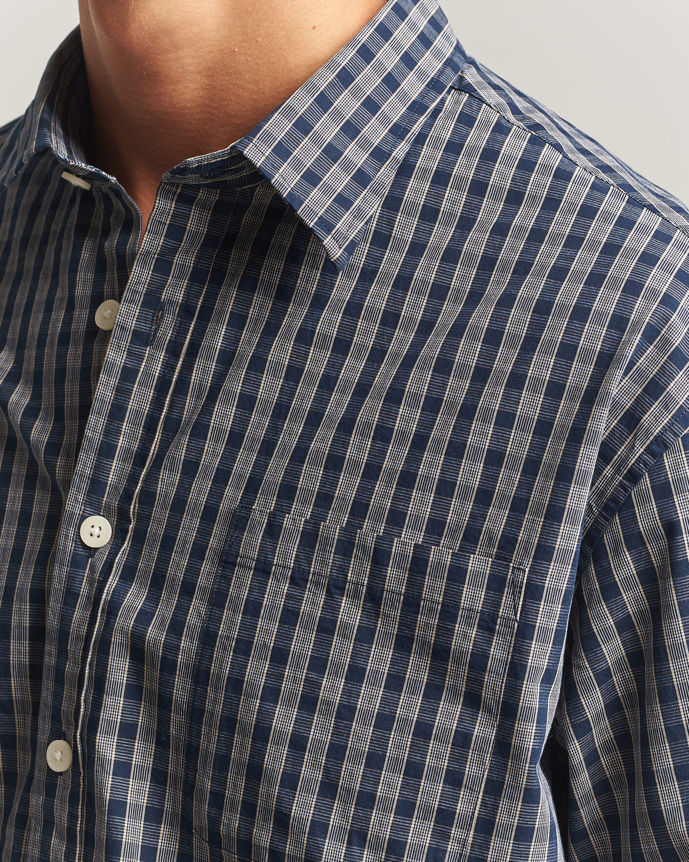 Men | Shirts | NN07 | Deon Brushed Cotton Checked Shirt Navy Blue