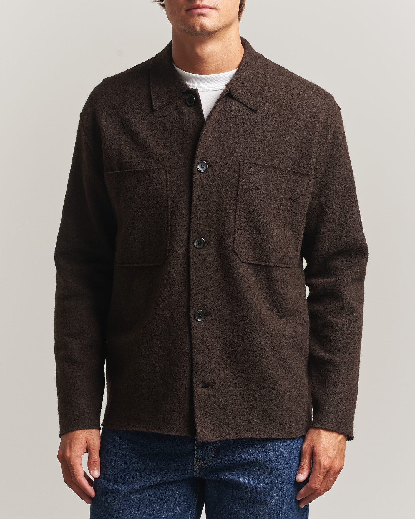 Men | Sweaters & Knitwear | NN07 | Jonas Boiled Wool Cardigan Deep Truffle