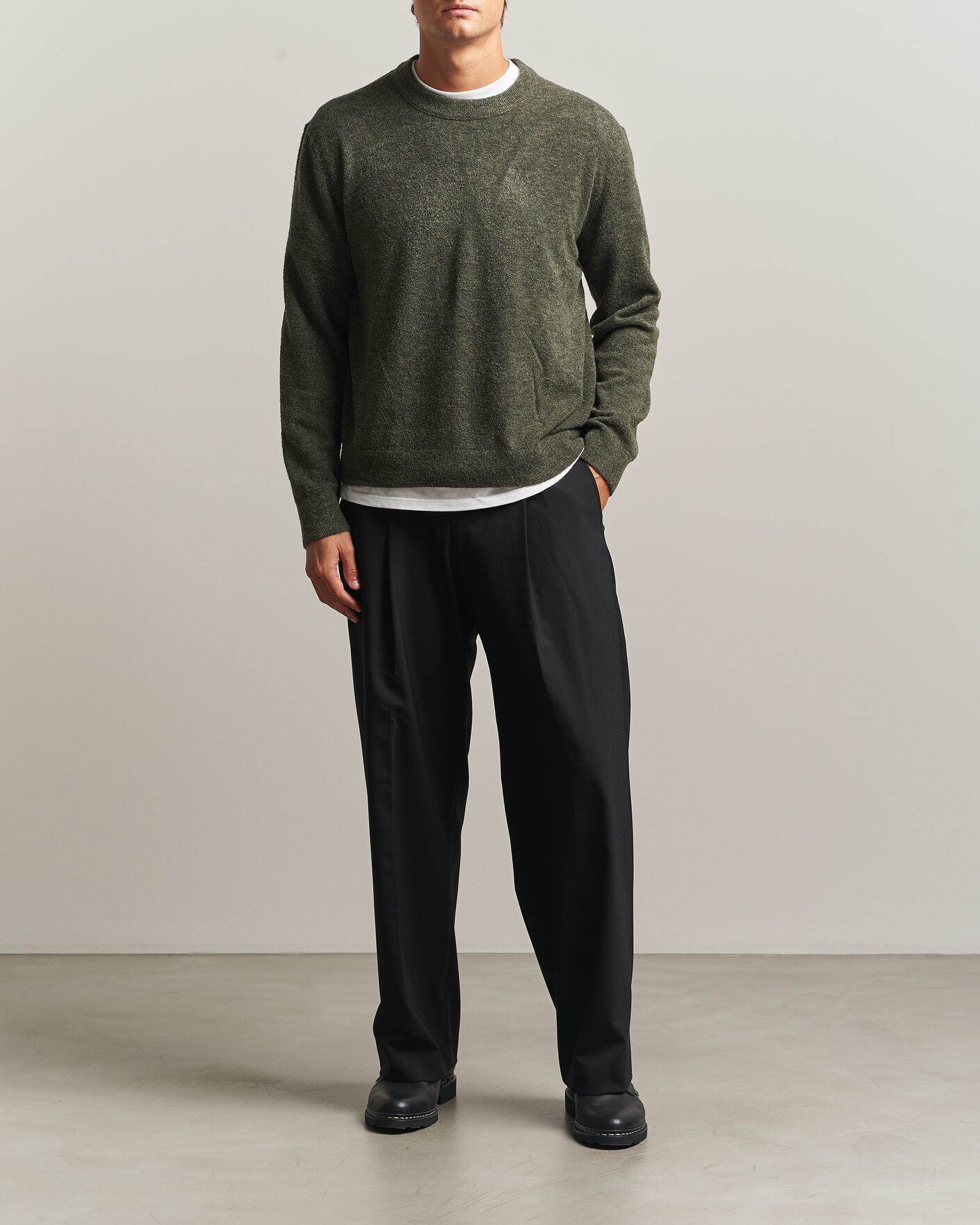 Men | Sweaters & Knitwear | NN07 | Gavin Brushed Wool Knitted Sweater Dark Army