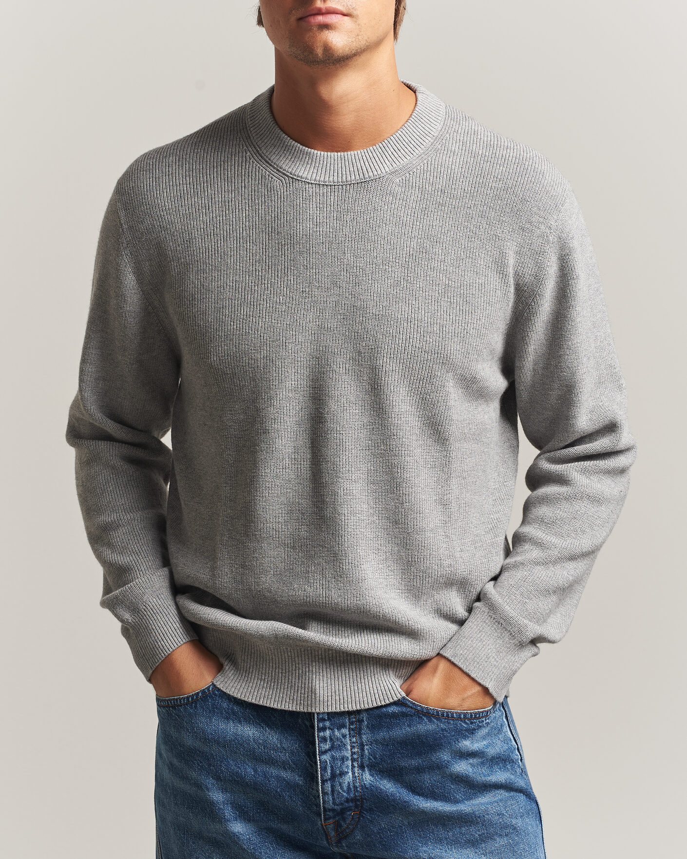 Men | Sweaters & Knitwear | NN07 | Hope Cotton/Cashmere Rib Knitted Sweater Grey