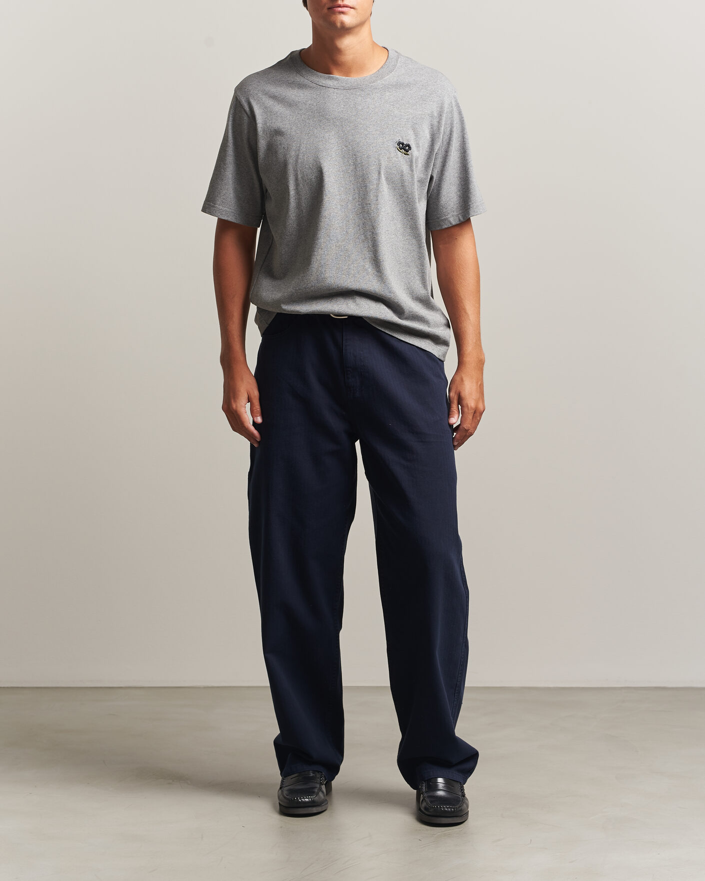 Men | T-Shirts | NN07 | Jett Embroidered Crew Neck T-Shirt Grey Melange