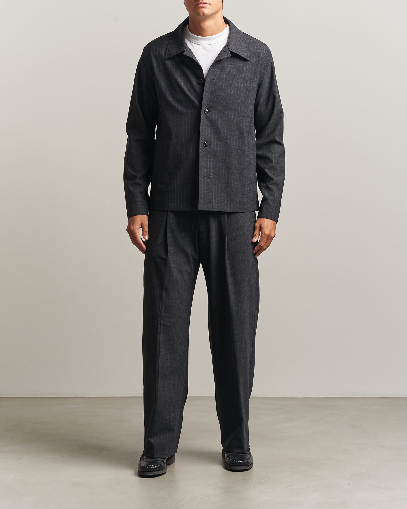 Men | Shirts | NN07 | Zander Wool Pinstriped Overshirt Dark Grey