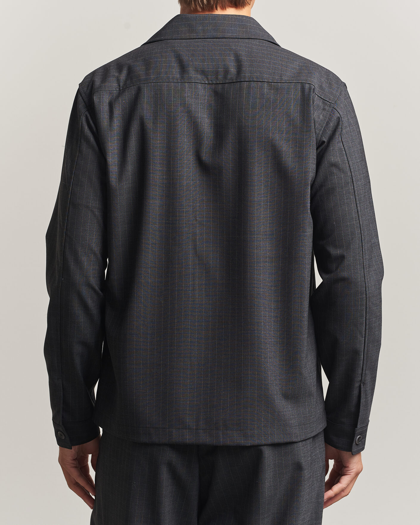 Men | Shirts | NN07 | Zander Wool Pinstriped Overshirt Dark Grey