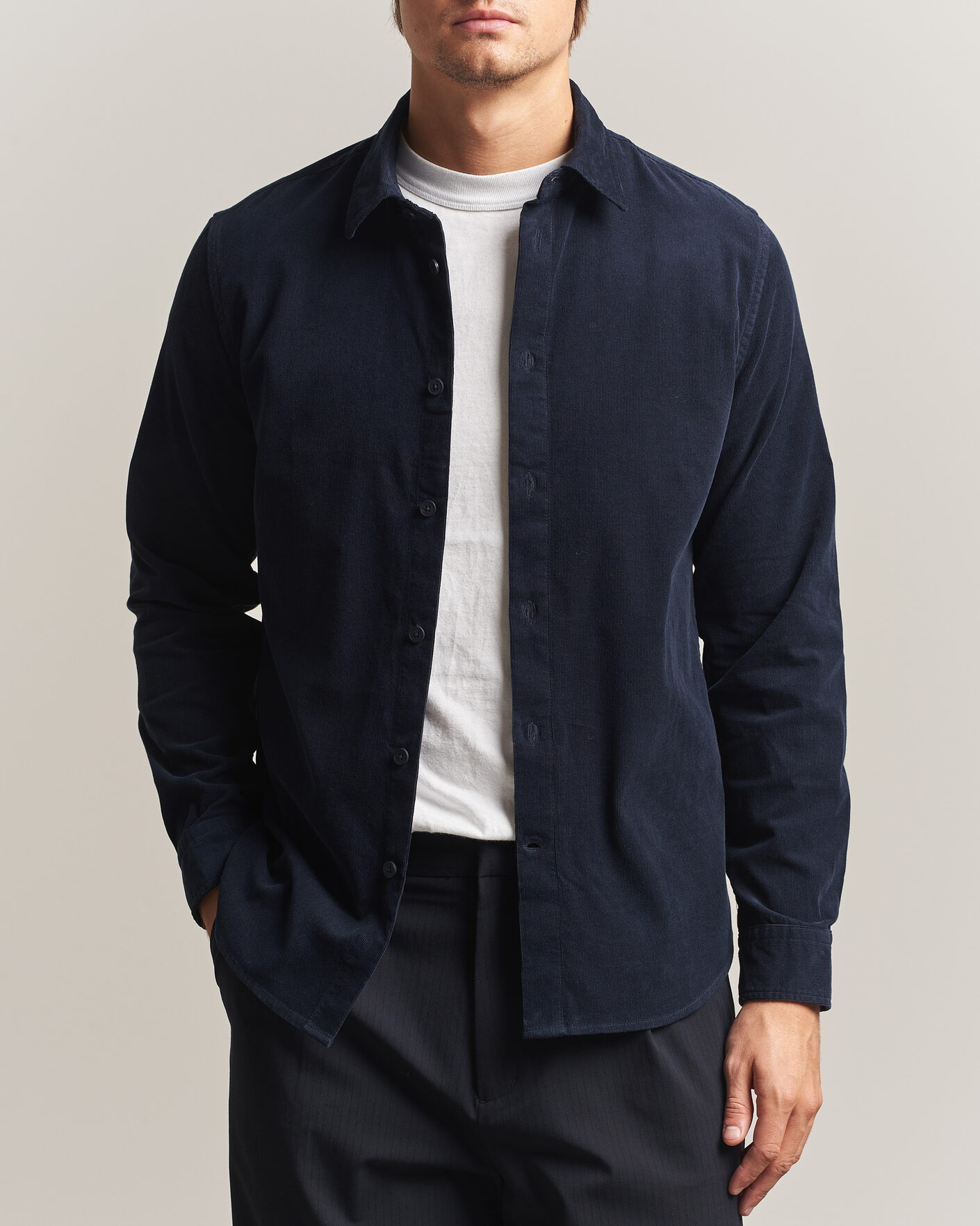 Men | Shirts | NN07 | Asher Baby Cord Shirt Navy Blue
