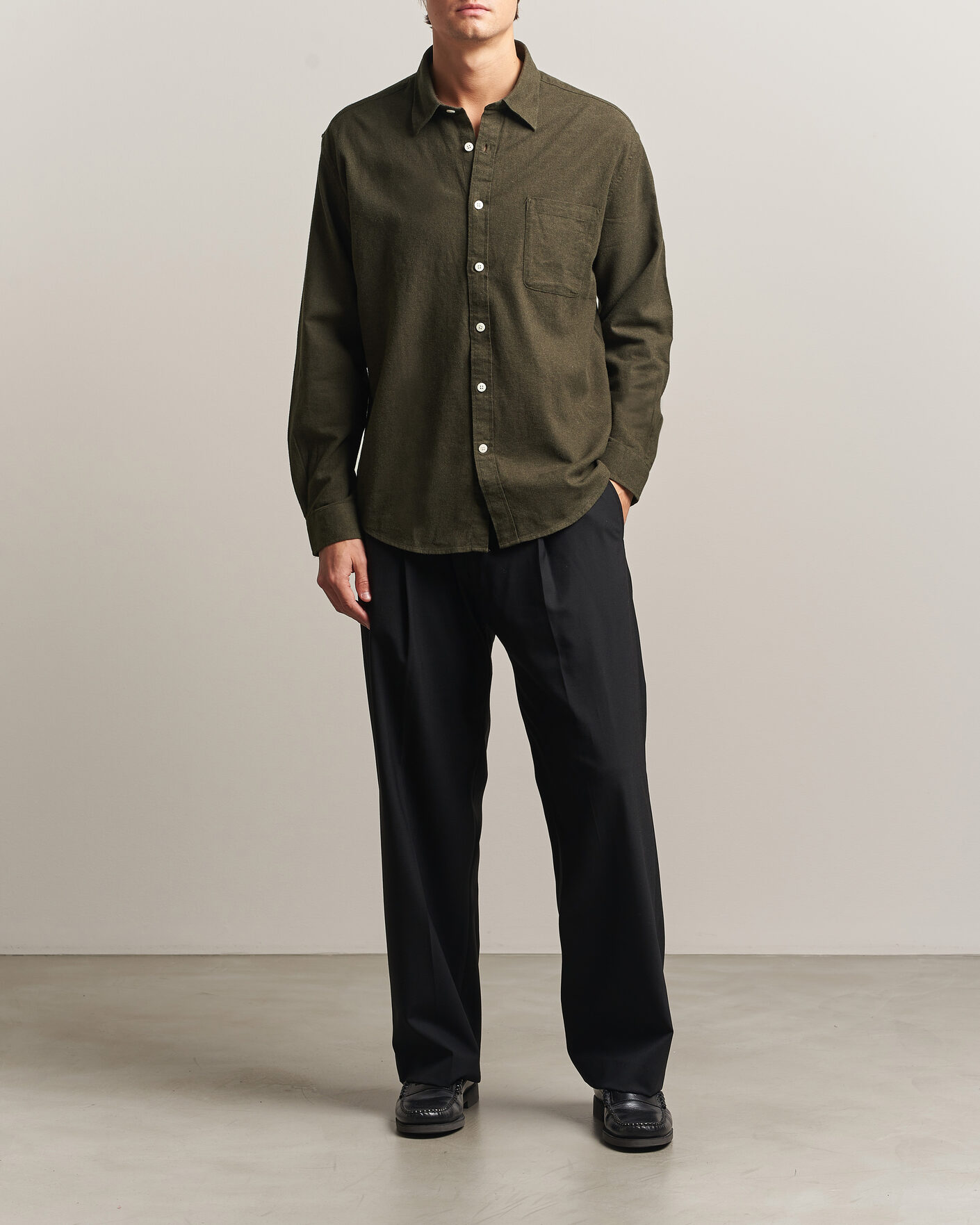 Men | Shirts | NN07 | Dino Brushed Flannel Shirt Dark Army