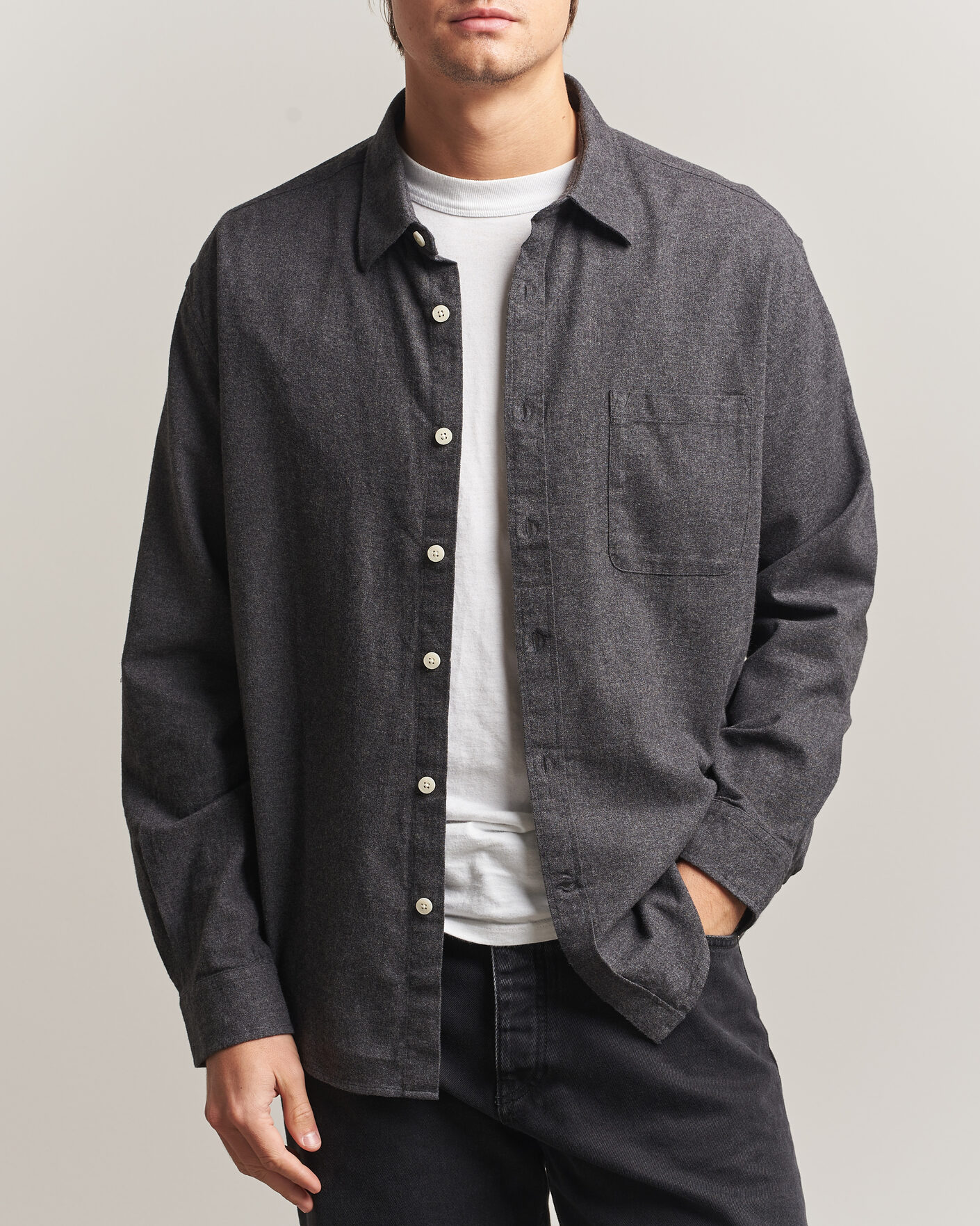 Men | Shirts | NN07 | Dino Brushed Flannel Shirt Dark Grey