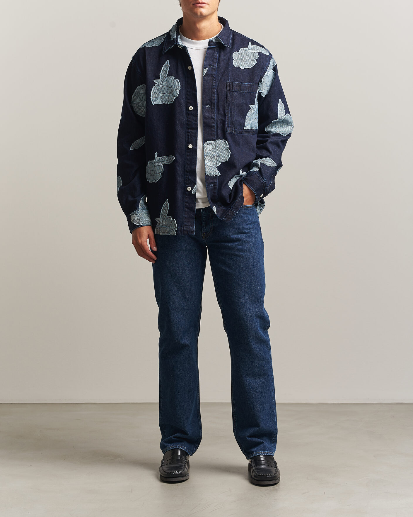 Men | Shirts | NN07 | Adwin Fil‑coupé Jacquard Denim Overshirt Dark Blue
