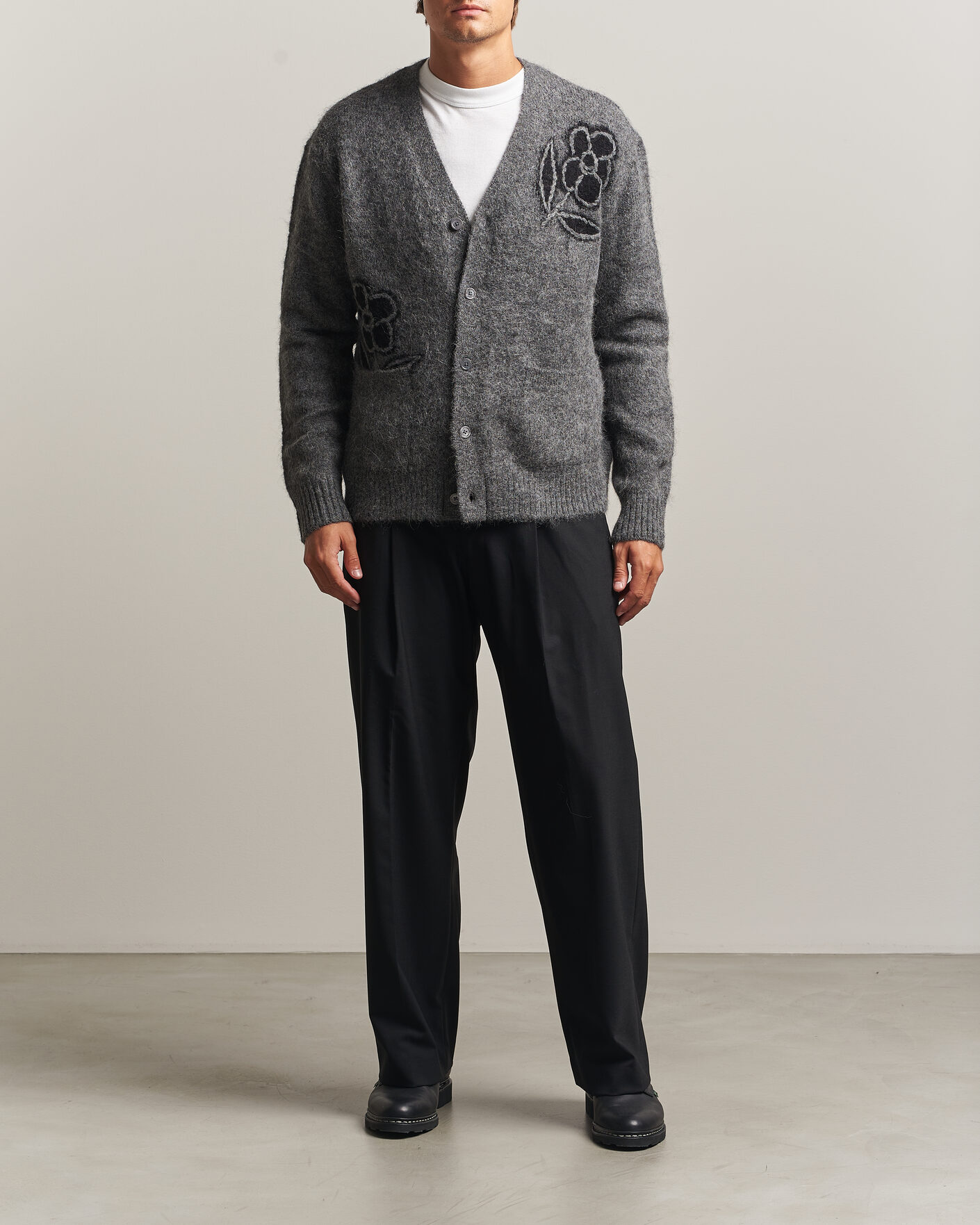 Men | Sweaters & Knitwear | NN07 | Kyle Alpaca Knitted Cardigan Dark Grey Melange