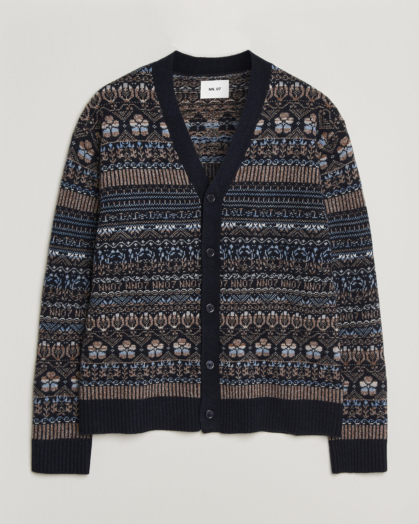 Men | Sweaters & Knitwear | NN07 | Tobias Fairisle Wool Knitted Cardigan Navy Blue