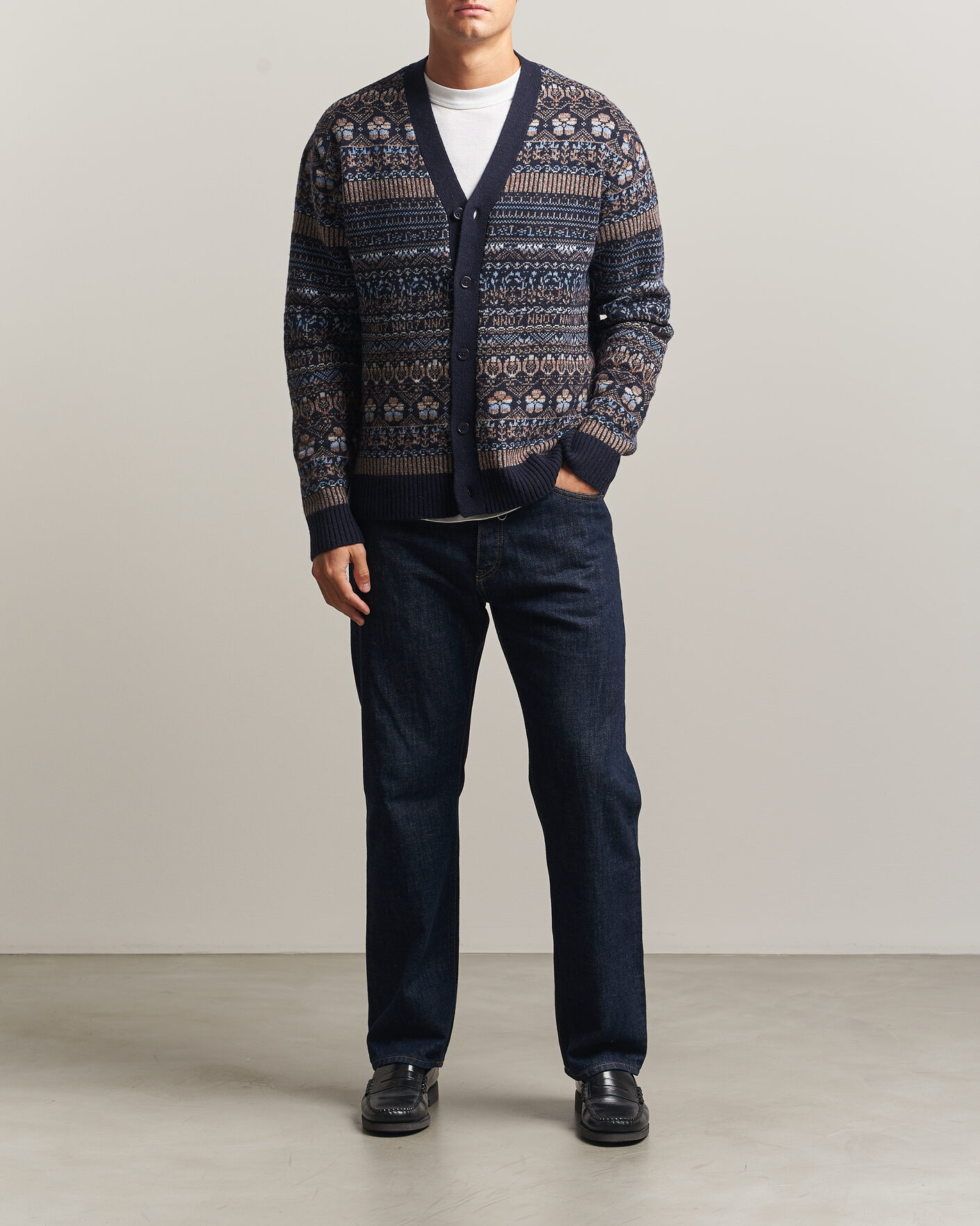 Men | Sweaters & Knitwear | NN07 | Tobias Fairisle Wool Knitted Cardigan Navy Blue