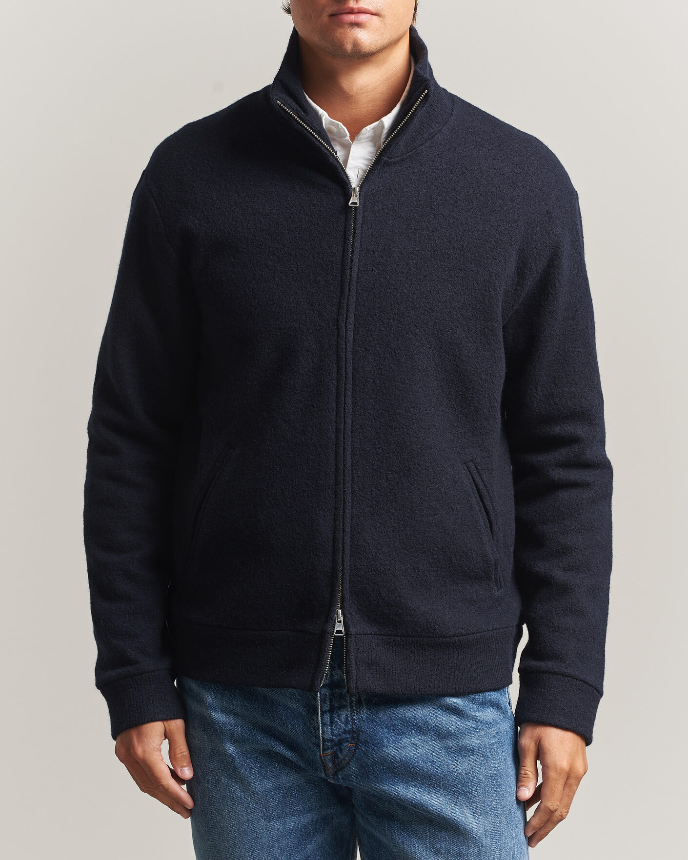 Men | Sweaters & Knitwear | NN07 | Soft Boiled Wool Full Zip Navy Blue