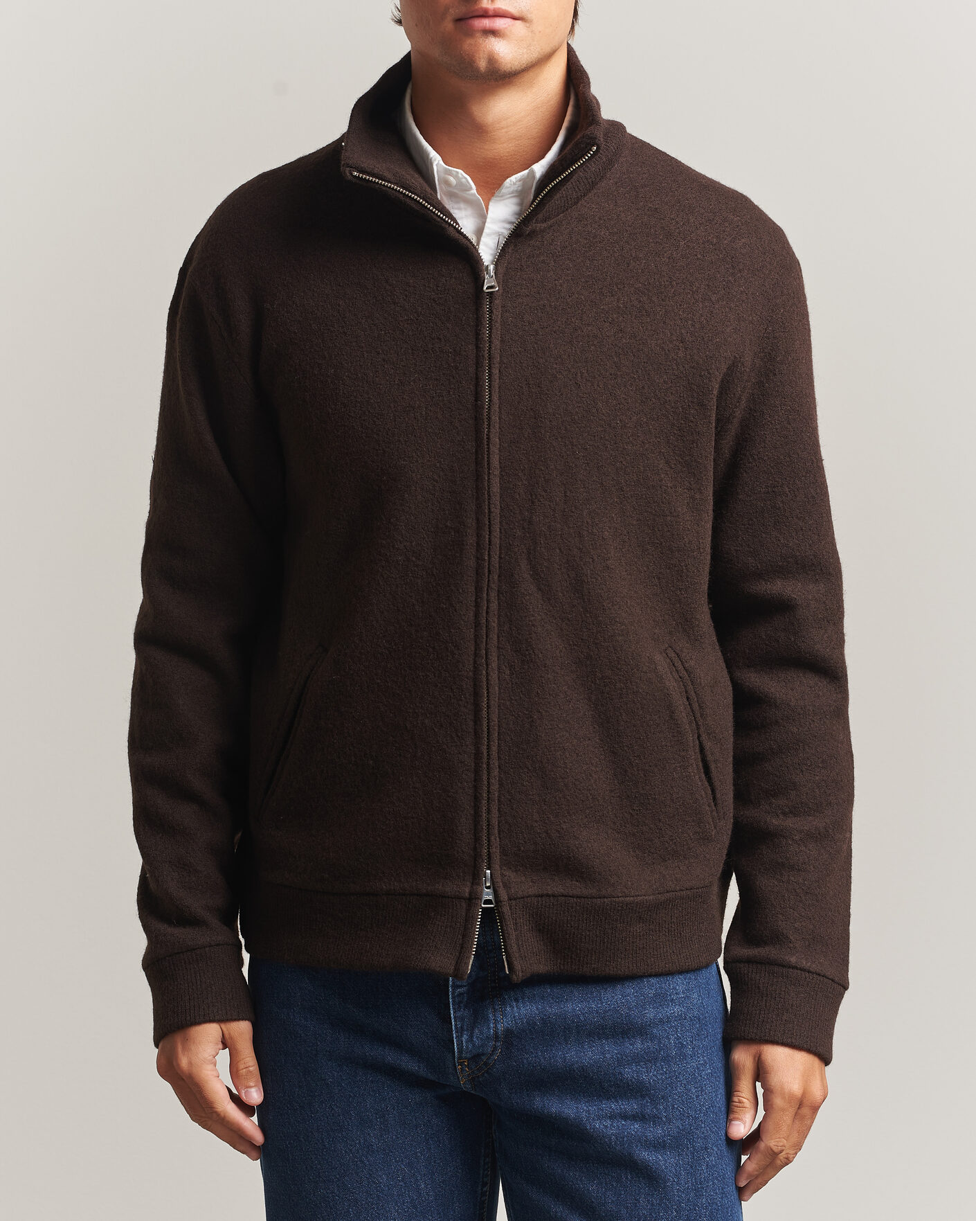 Men | Sweaters & Knitwear | NN07 | Soft Boiled Wool Full Zip Deep Truffle