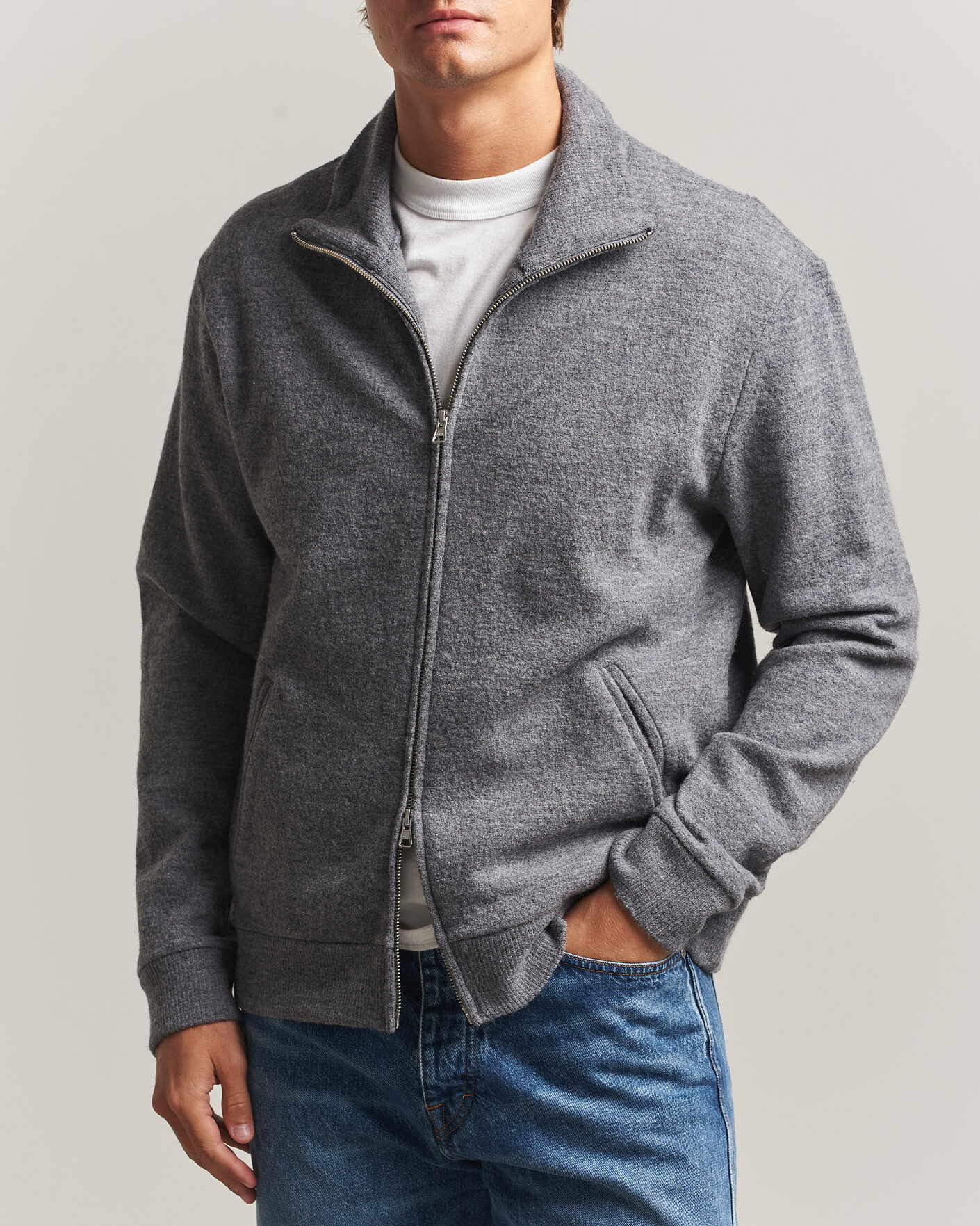 Men | Sweaters & Knitwear | NN07 | Soft Boiled Wool Full Zip Dark Grey Melange