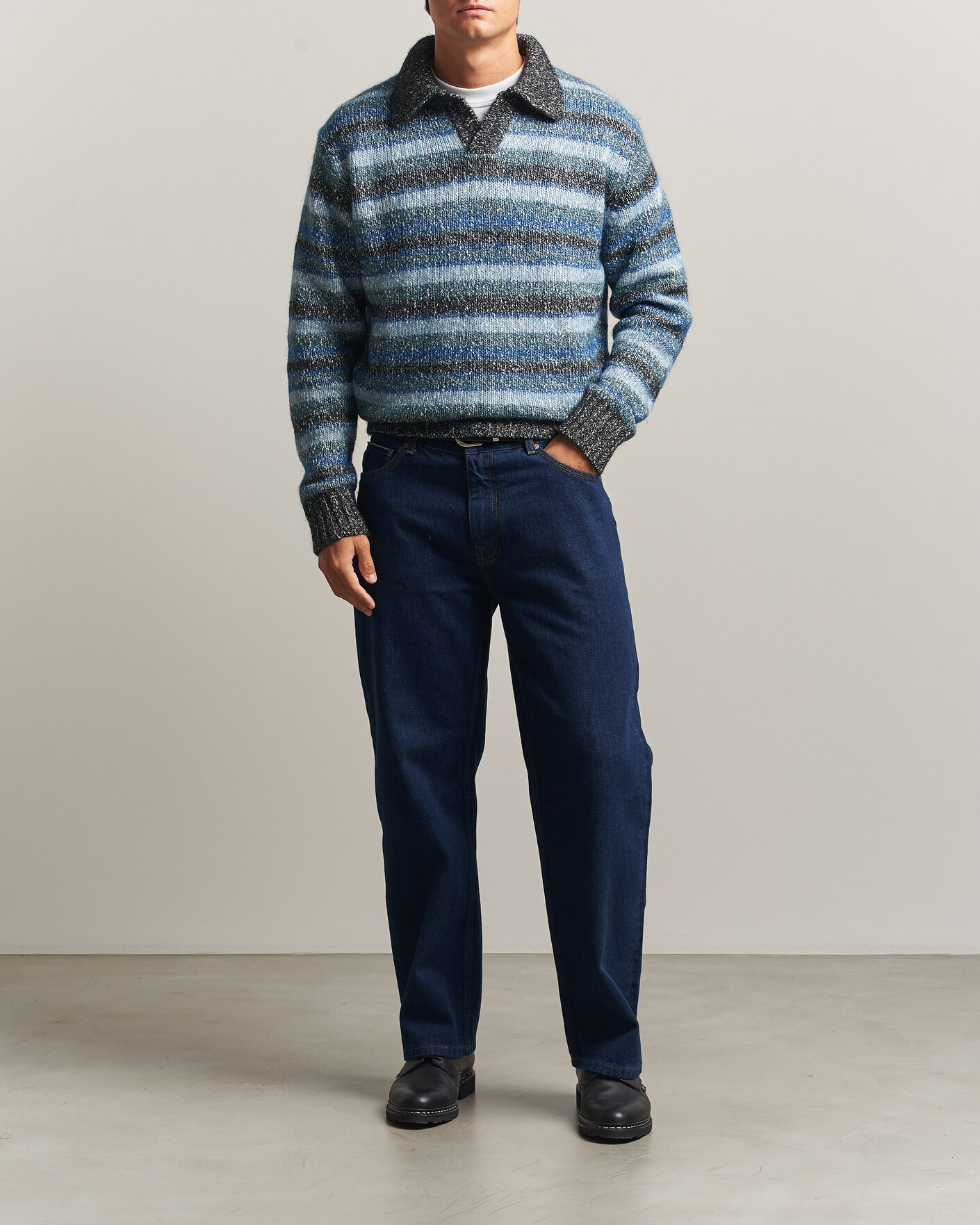 Men | Sweaters & Knitwear | NN07 | Erling Striped Knitted Polo Navy Multi