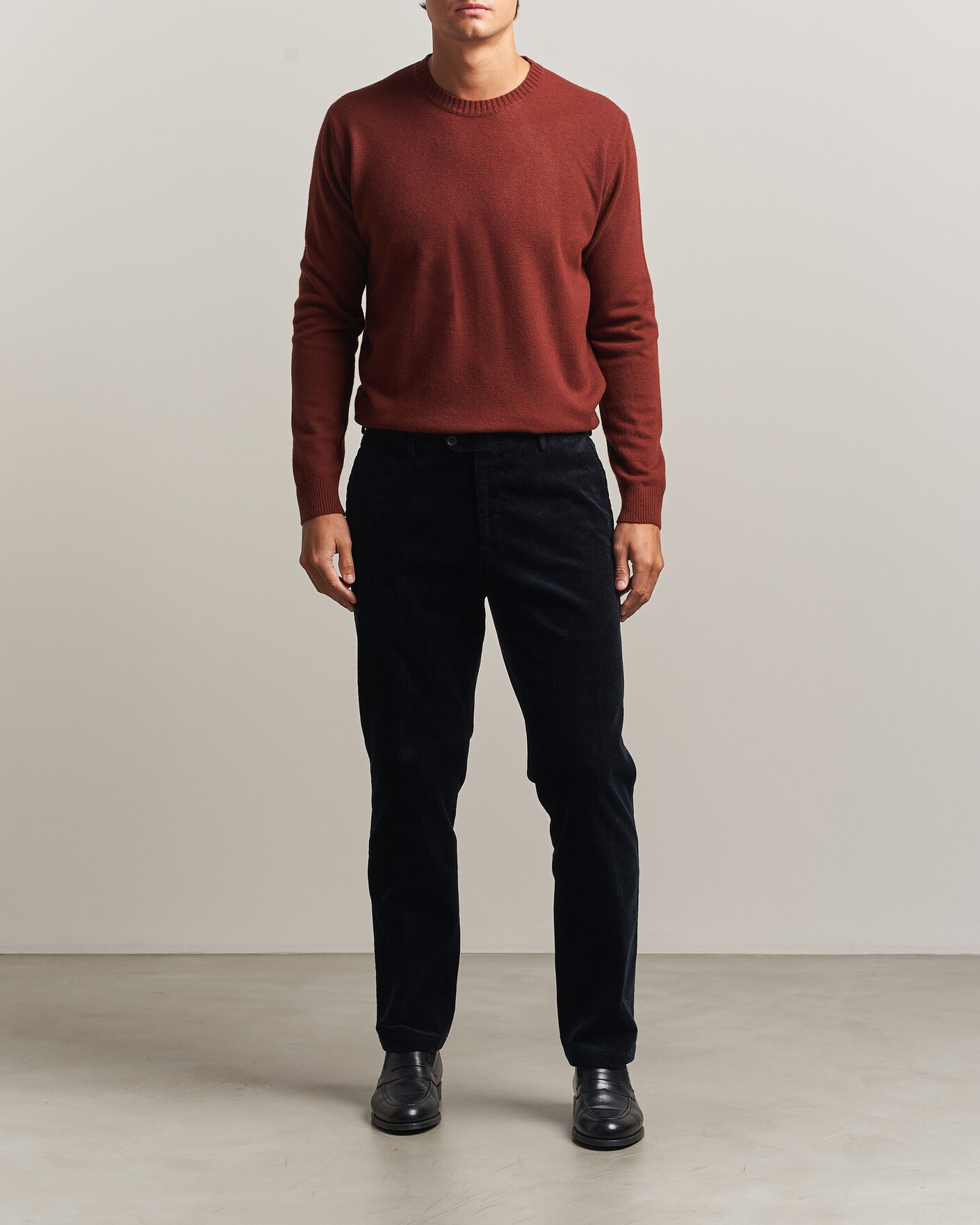 Men | Sweaters & Knitwear | Oscar Jacobson | Valter Wool/Cashmere Round Neck Orange Rust