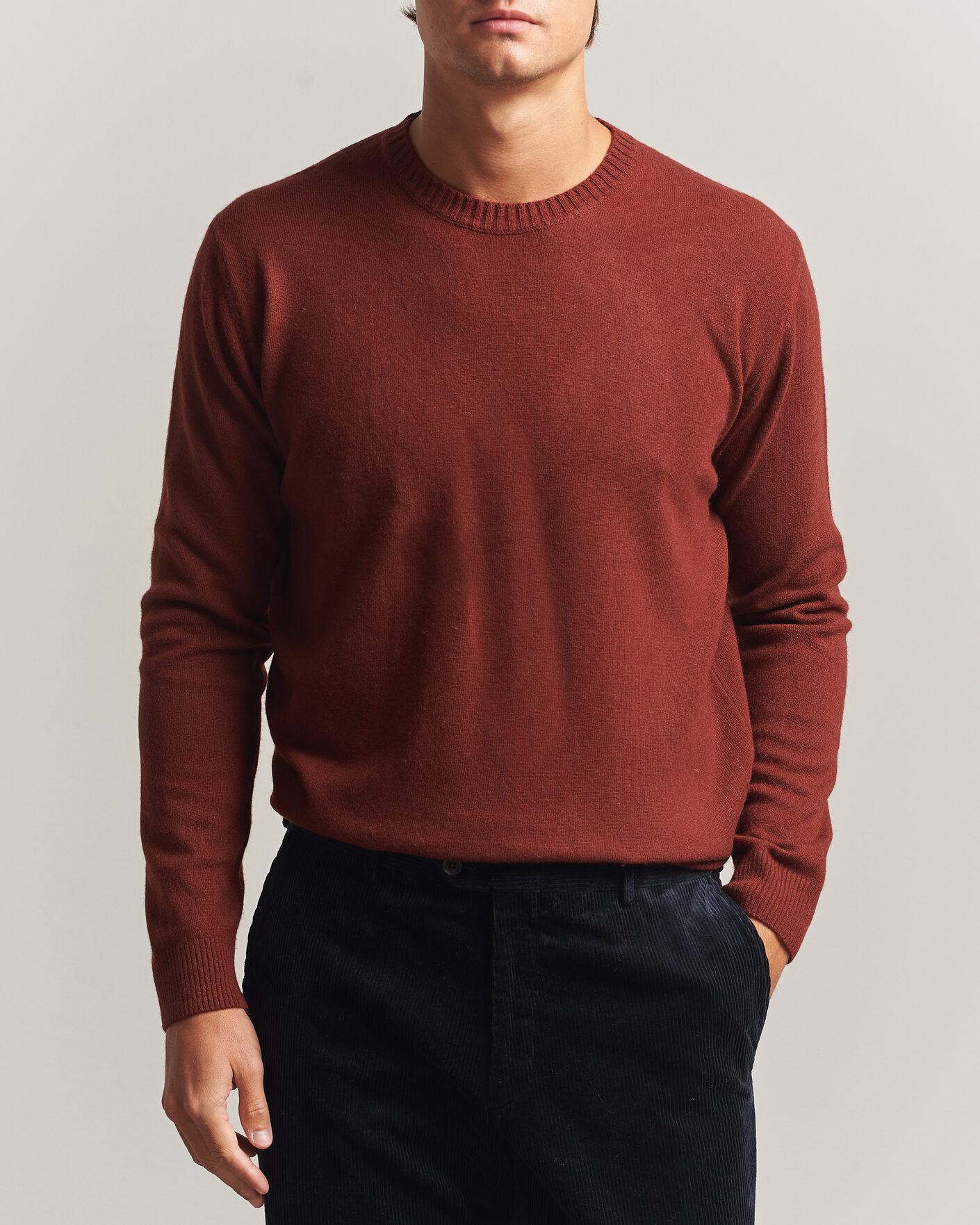 Men | Sweaters & Knitwear | Oscar Jacobson | Valter Wool/Cashmere Round Neck Orange Rust