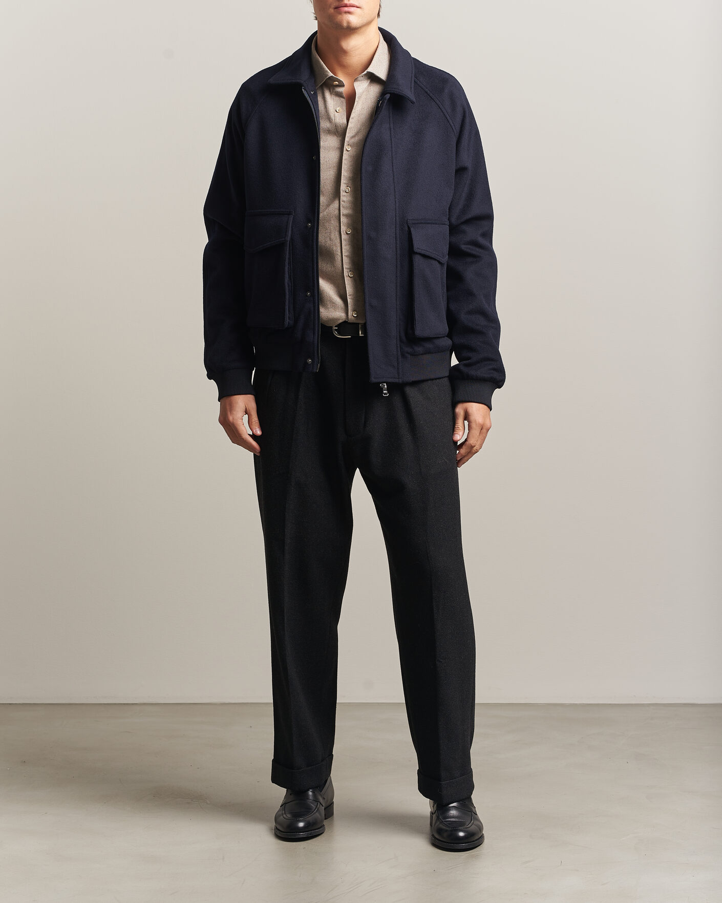 Men | Coats & Jackets | Oscar Jacobson | Aviator Wool Jacket Navy